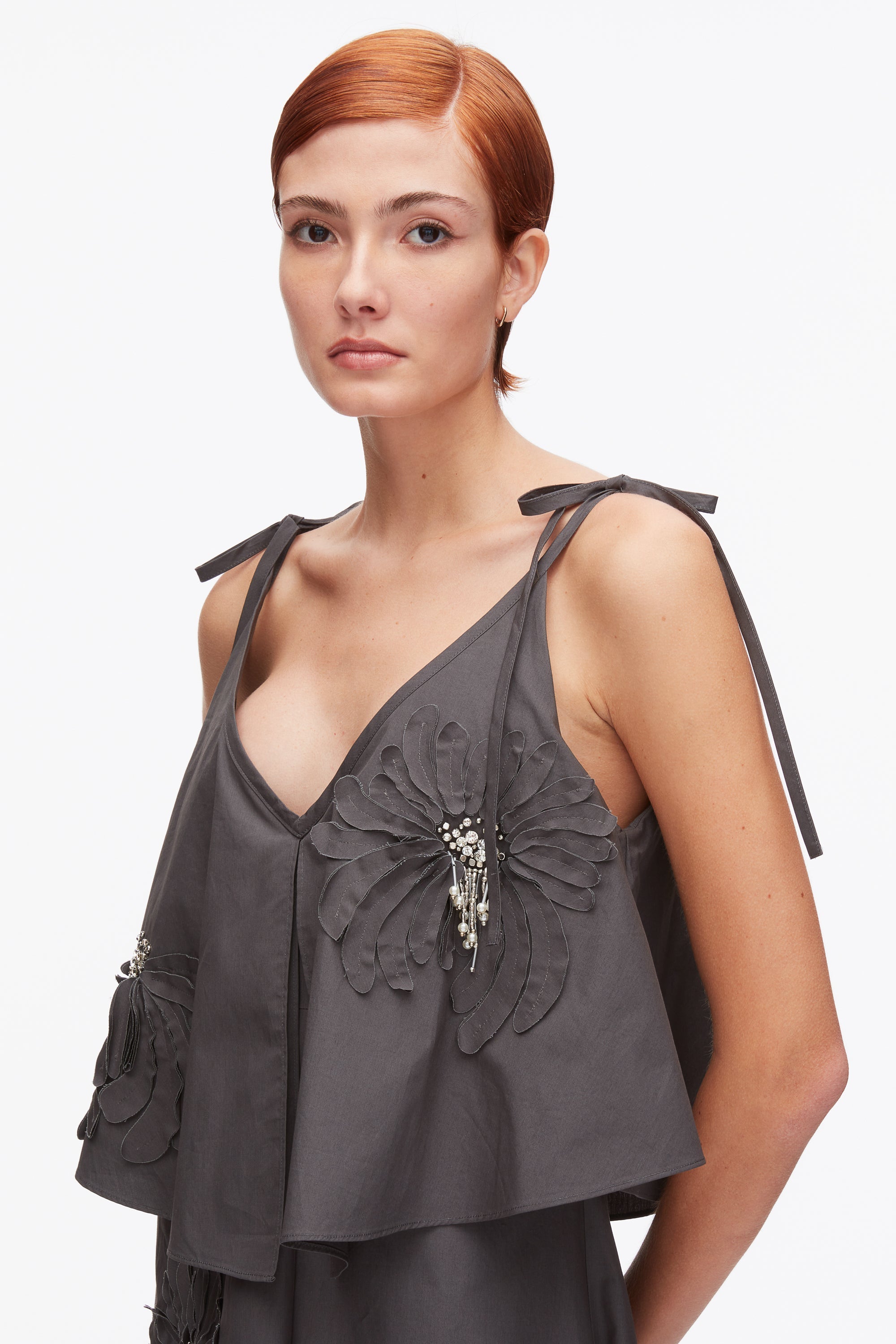 Slate Layered Midi Dress with Floral Appliqué | 3.1 Phillip Lim