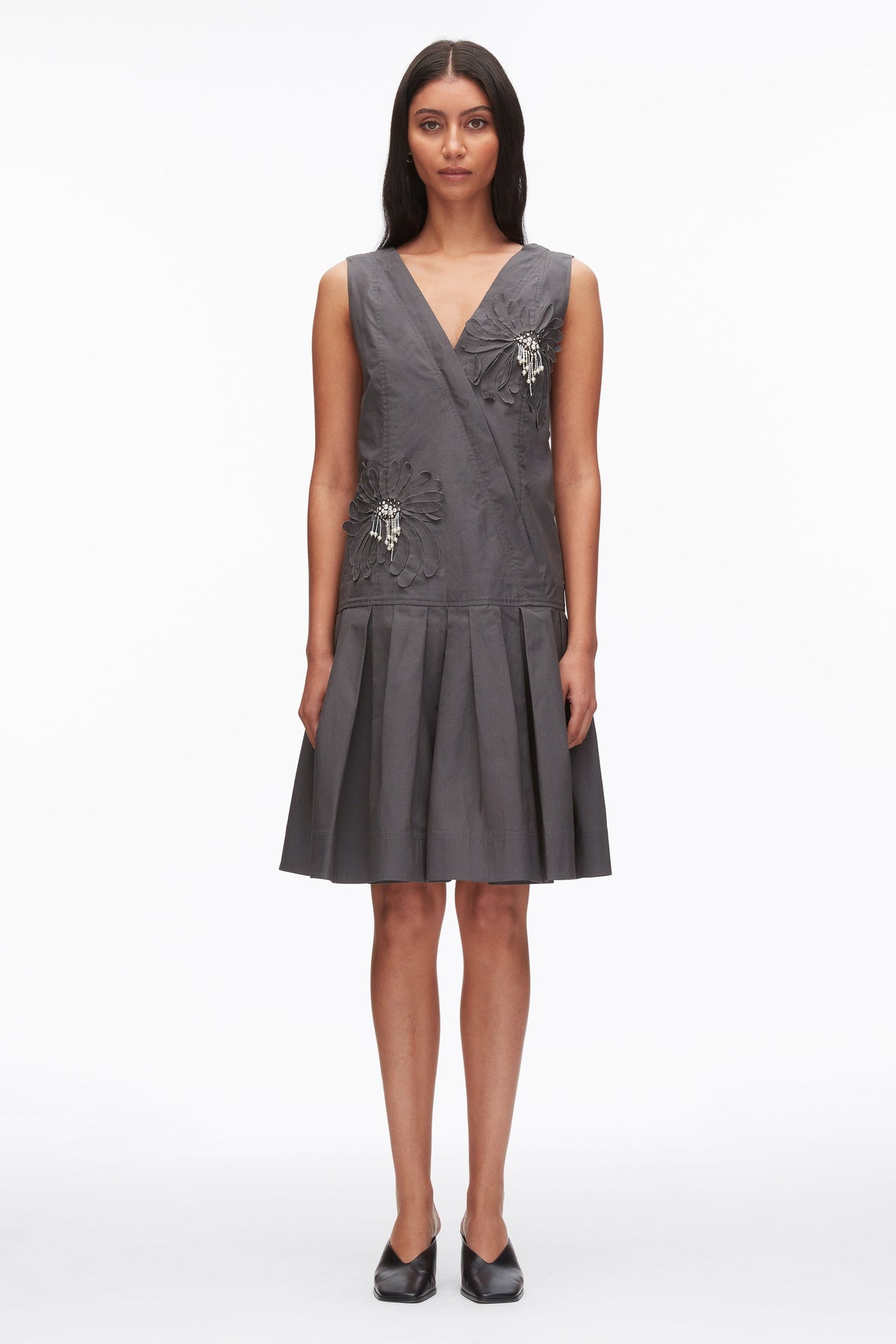 Slate Draped Tank Dress with Floral Appliqué | 3.1 Phillip Lim