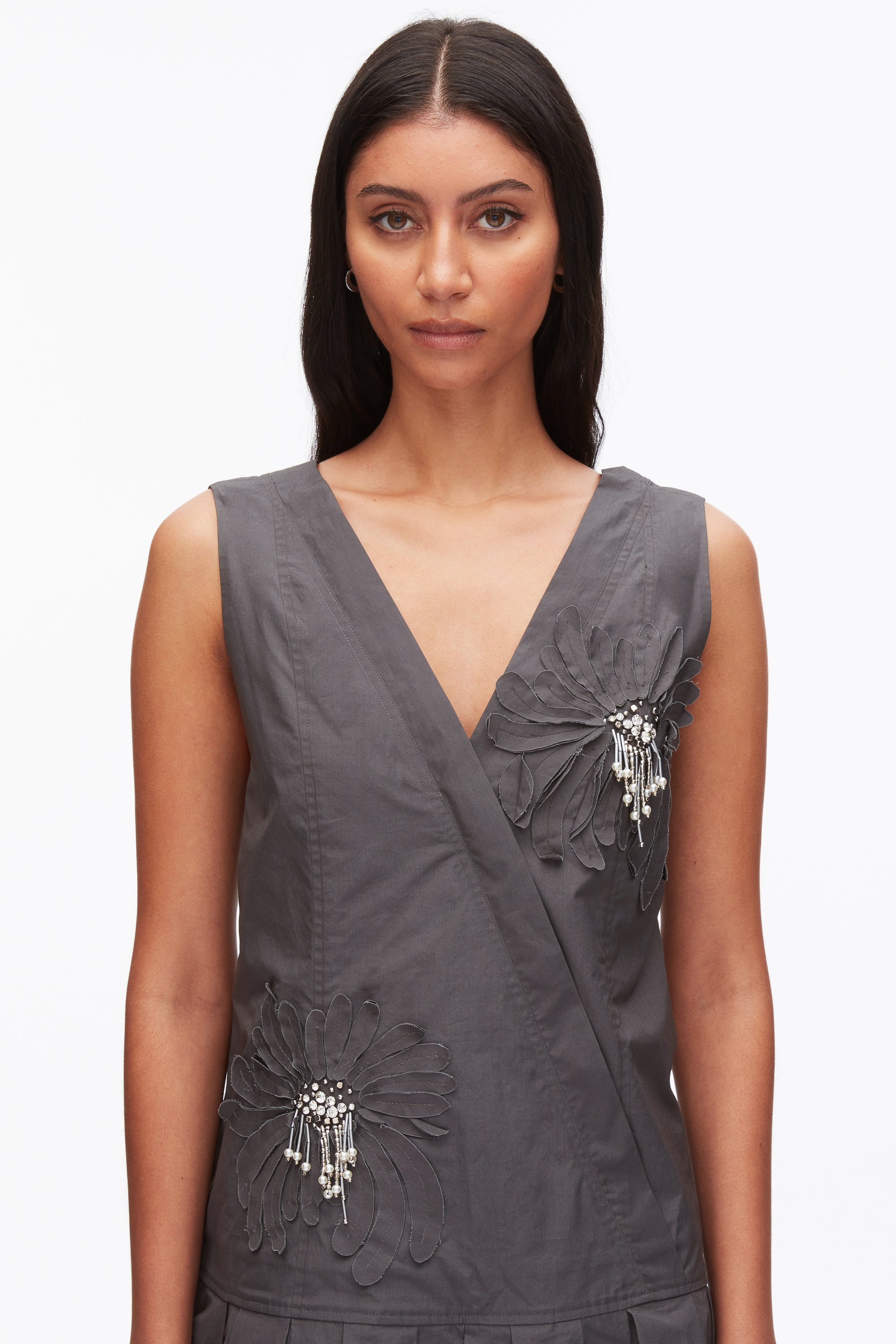 Slate Draped Tank Dress with Floral Appliqué | 3.1 Phillip Lim