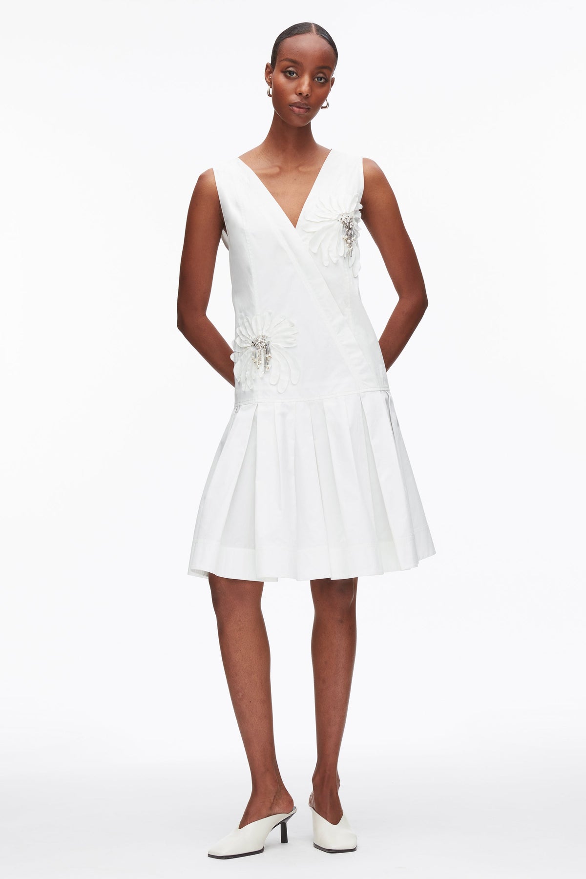 White Draped Tank Dress with Floral Appliqué | 3.1 Phillip Lim