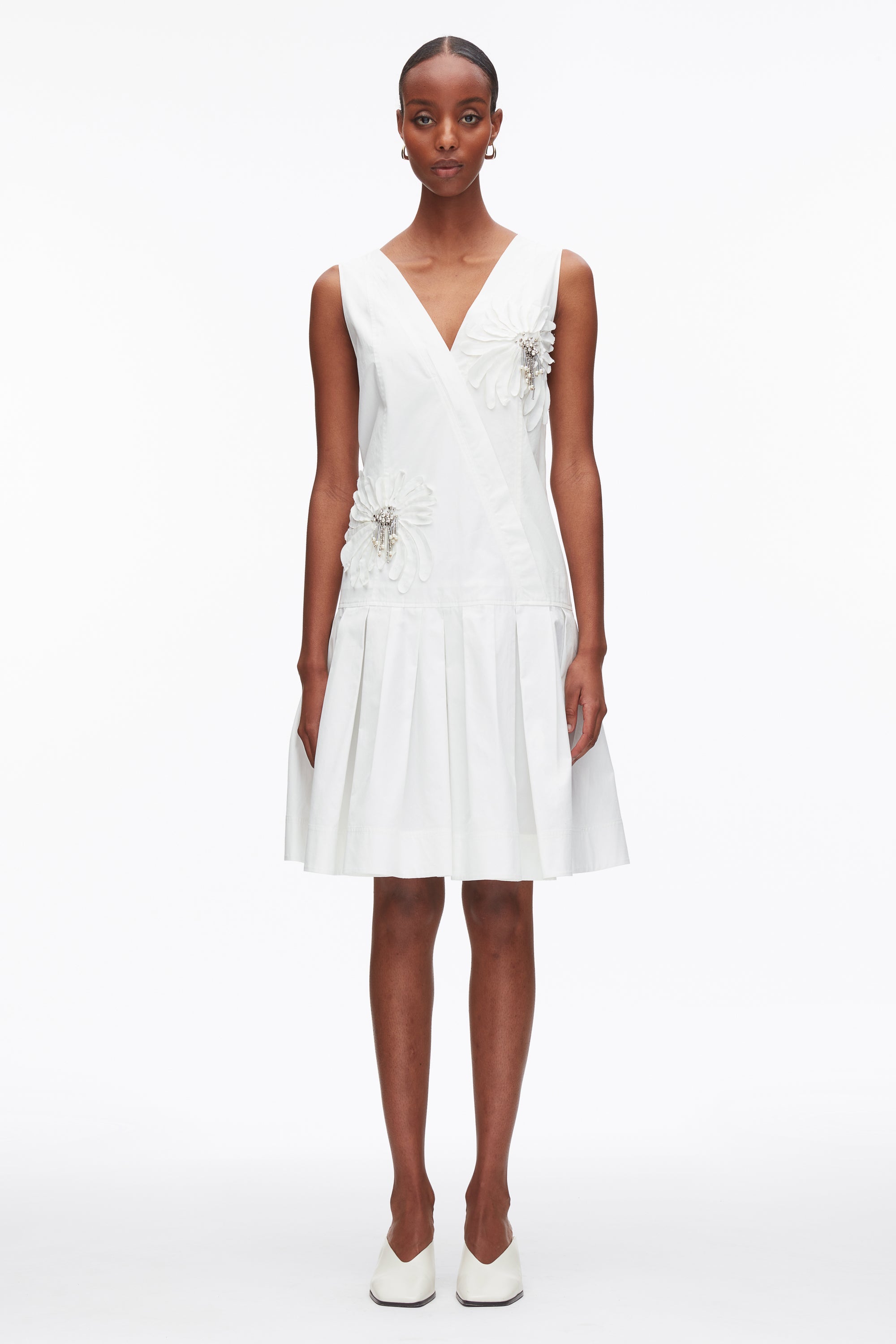 White Draped Tank Dress with Floral Appliqué | 3.1 Phillip Lim