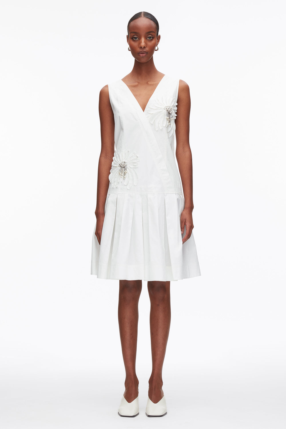 White Draped Tank Dress with Floral Appliqué | 3.1 Phillip Lim