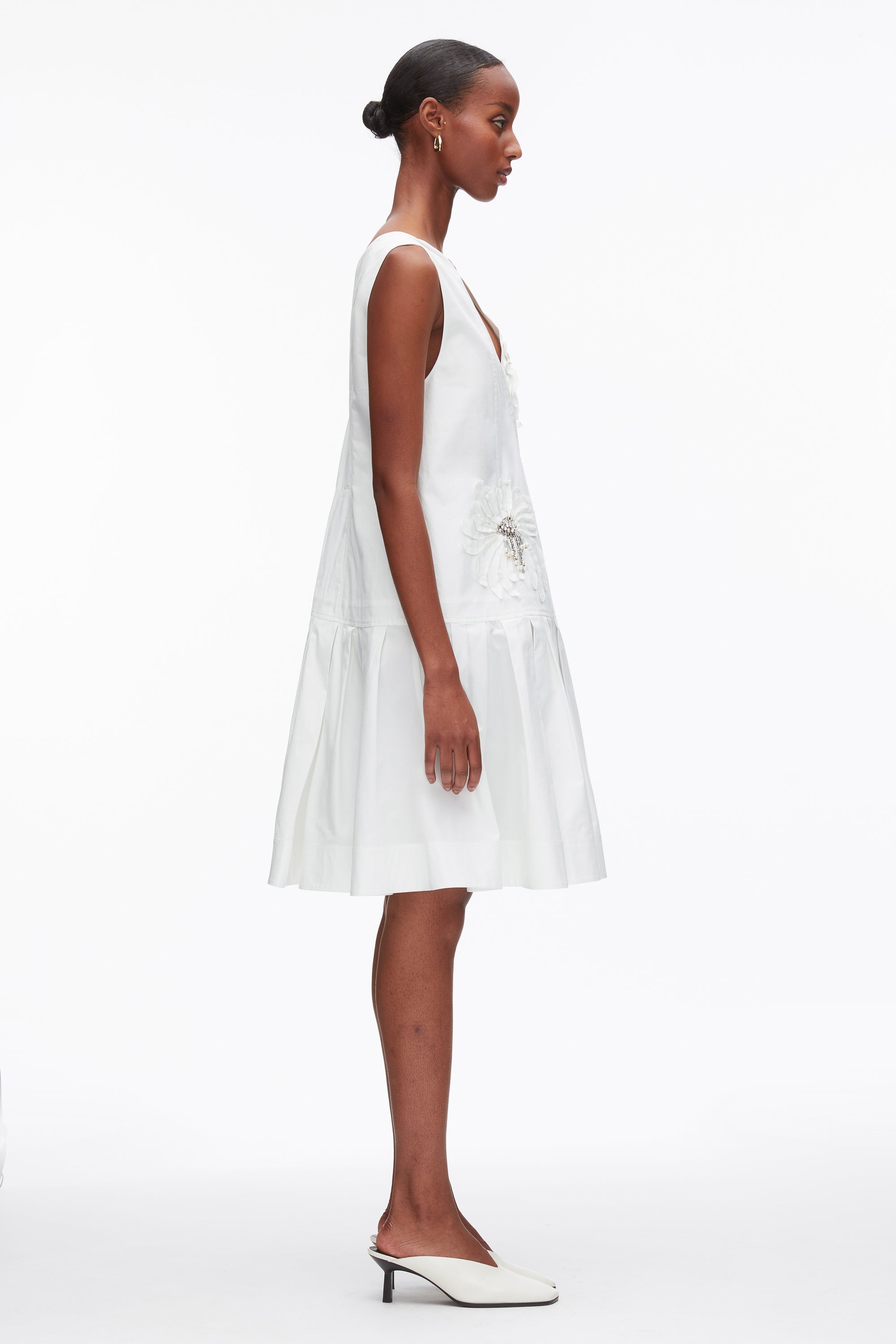White Draped Tank Dress with Floral Appliqué | 3.1 Phillip Lim