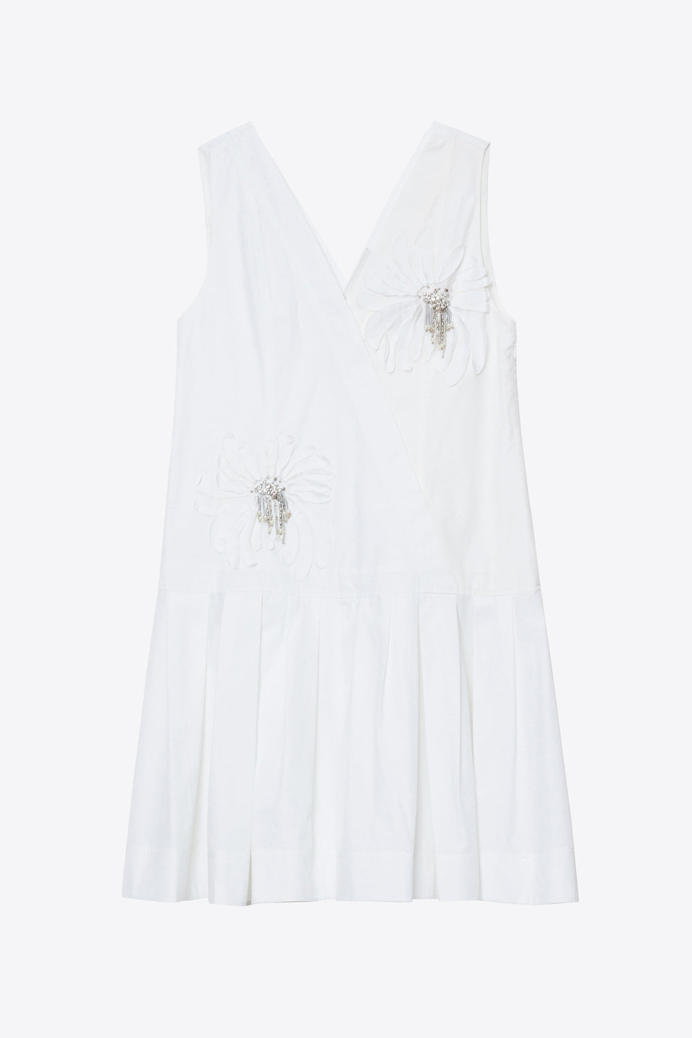 White Draped Tank Dress with Floral Appliqué | 3.1 Phillip Lim