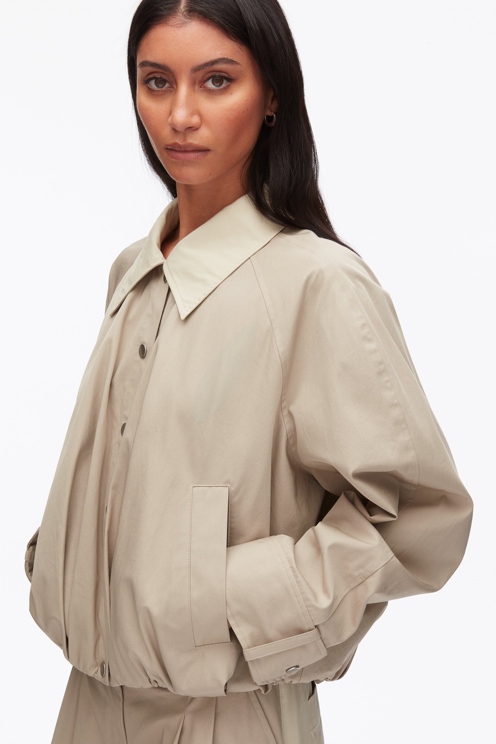 Khaki-Birch Snap Front Blouson Bomber Jacket | 3.1 Phillip Lim