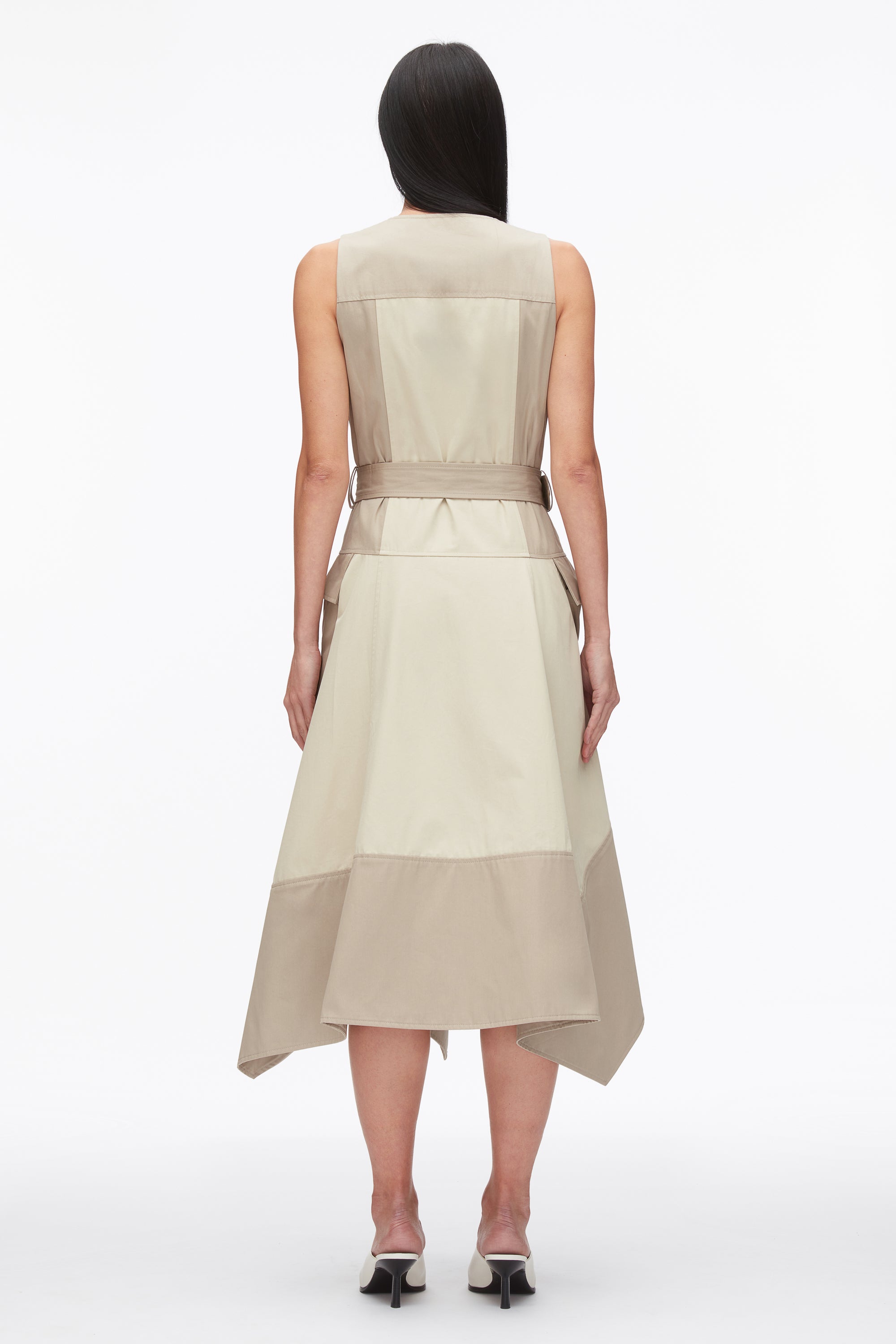 Khaki-Birch Patchwork Sleeveless Belted Utility Dress | 3.1 Phillip Lim