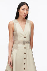 Khaki-Birch Patchwork Sleeveless Belted Utility Dress | 3.1 Phillip Lim