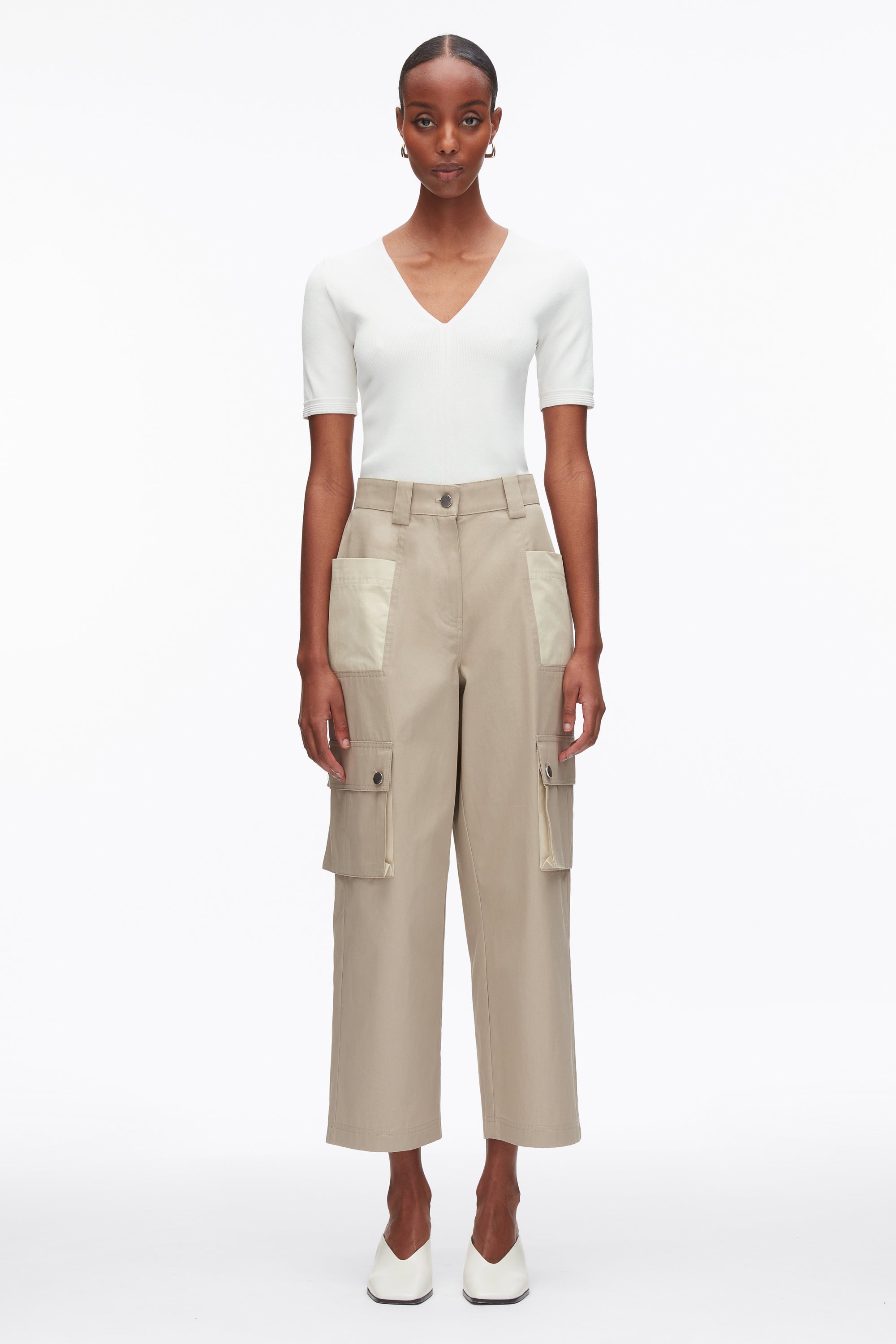 Khaki-Birch Two-Toned Cropped Cargo Pants | 3.1 Phillip Lim