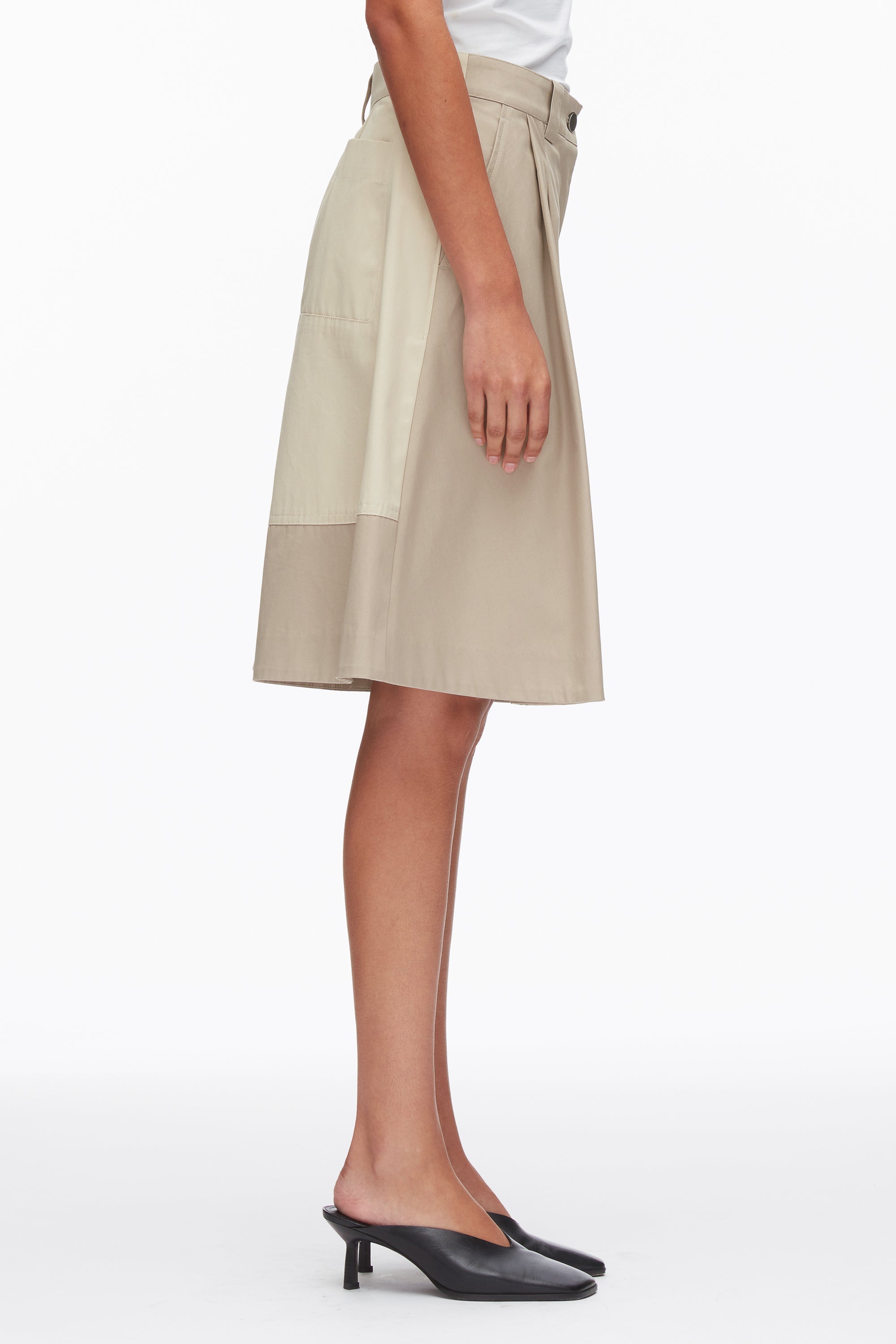 Khaki-Birch Two-Toned Wide Pleated Shorts | 3.1 Phillip Lim