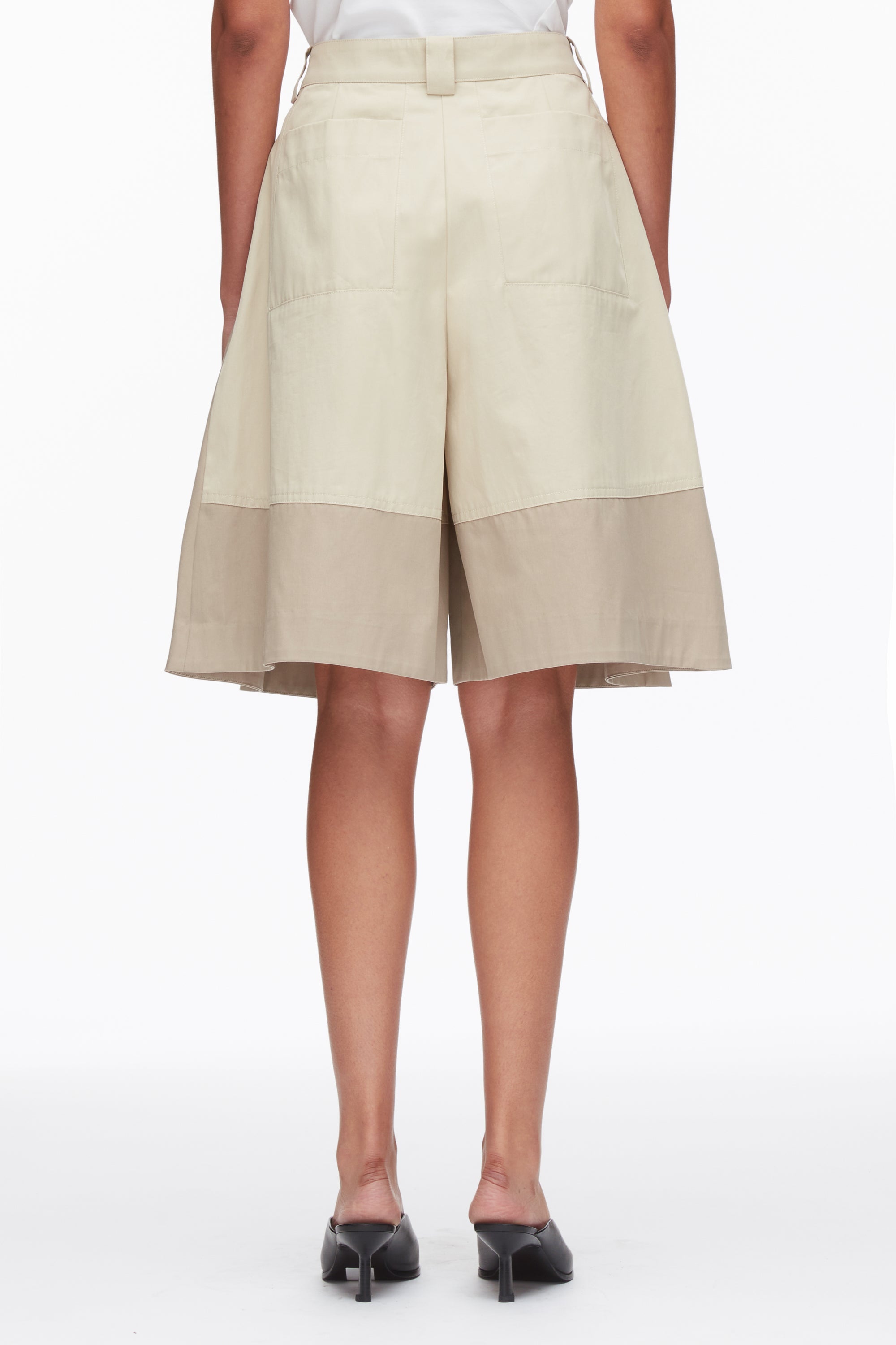 Khaki-Birch Two-Toned Wide Pleated Shorts | 3.1 Phillip Lim