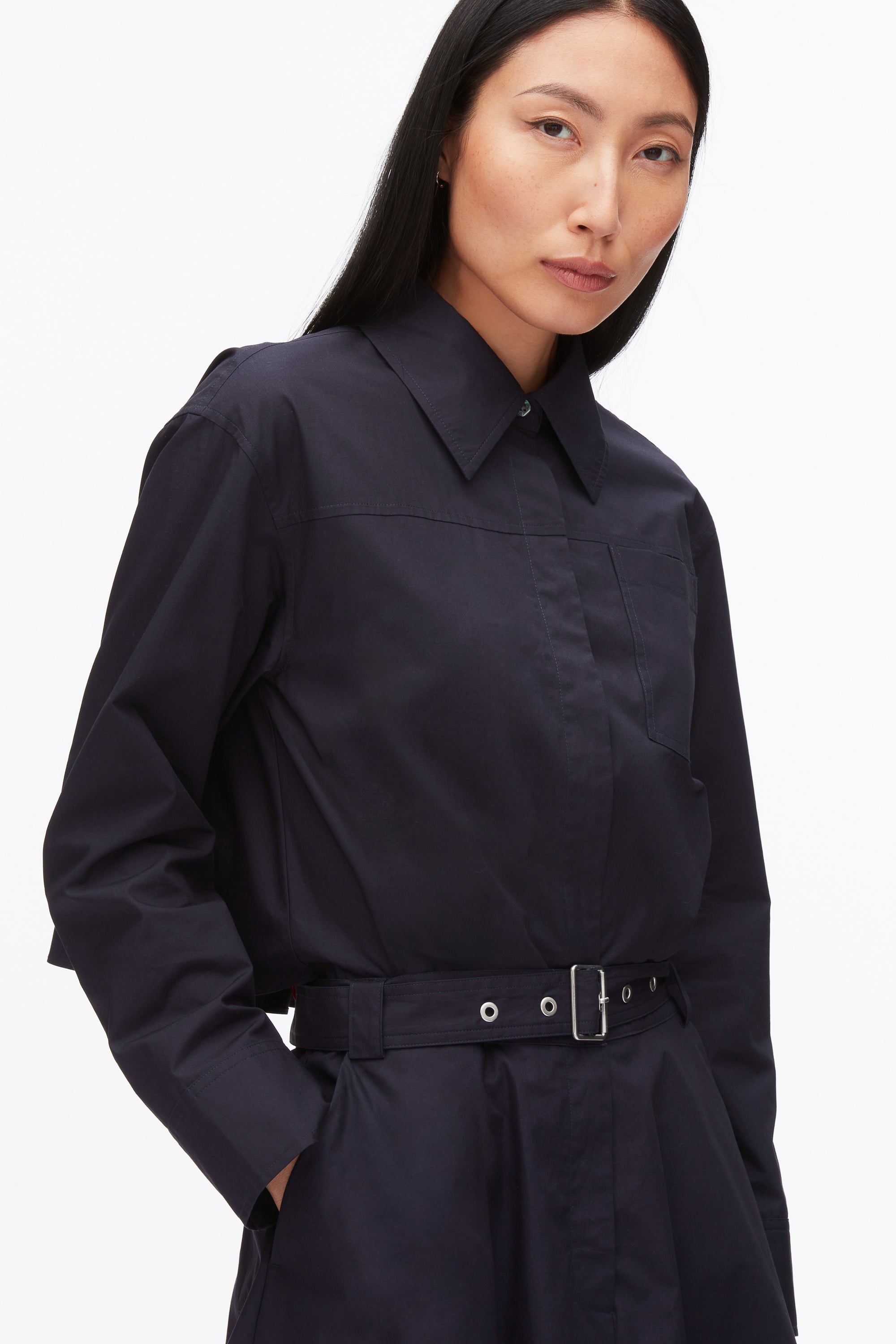 Midnight Belted Structured Cotton Shirt Dress | 3.1 Phillip Lim