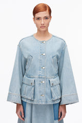 Light Blue Collarless Trapeze Denim Jacket | 3.1 Phillip Lim