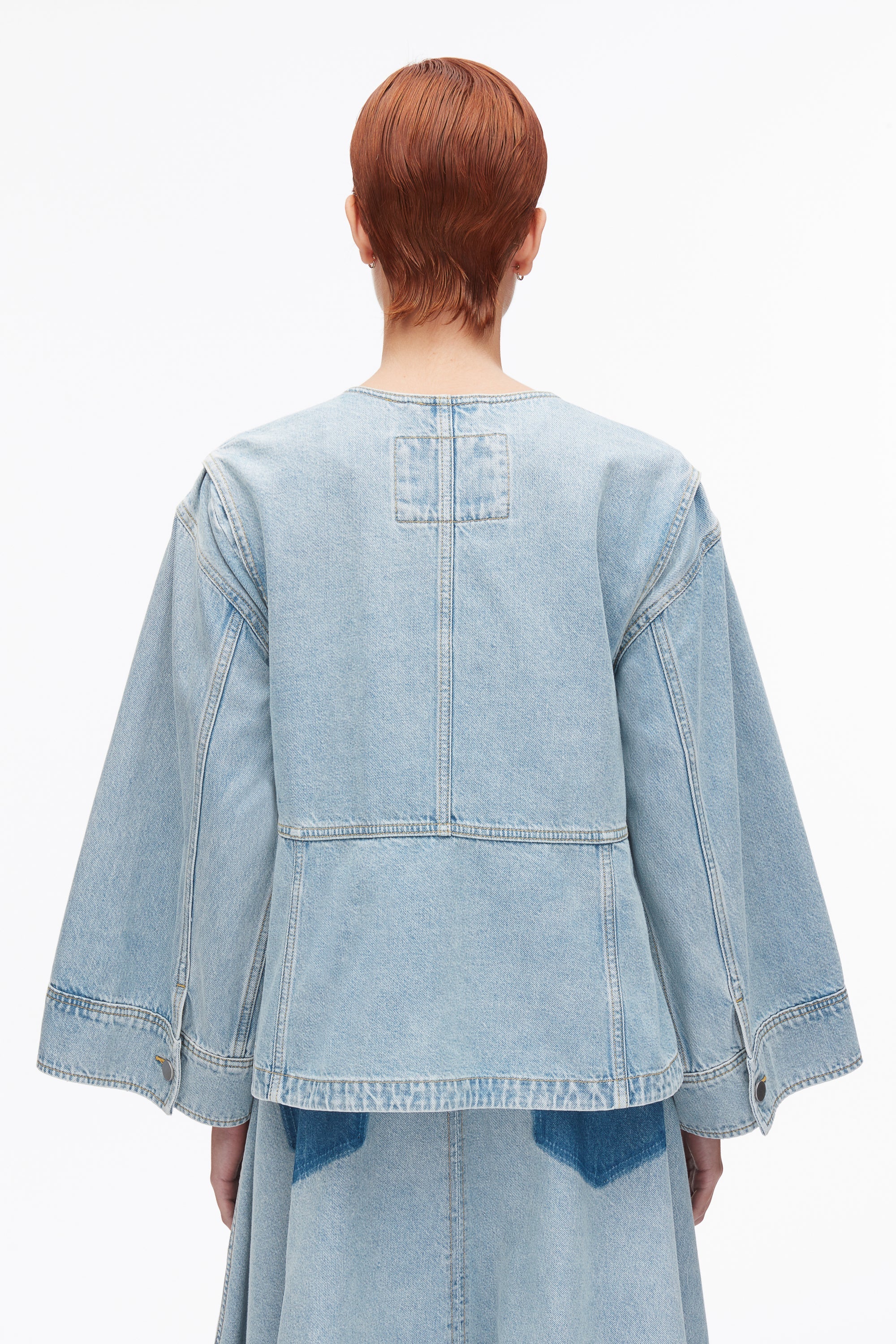 Light Blue Collarless Trapeze Denim Jacket | 3.1 Phillip Lim
