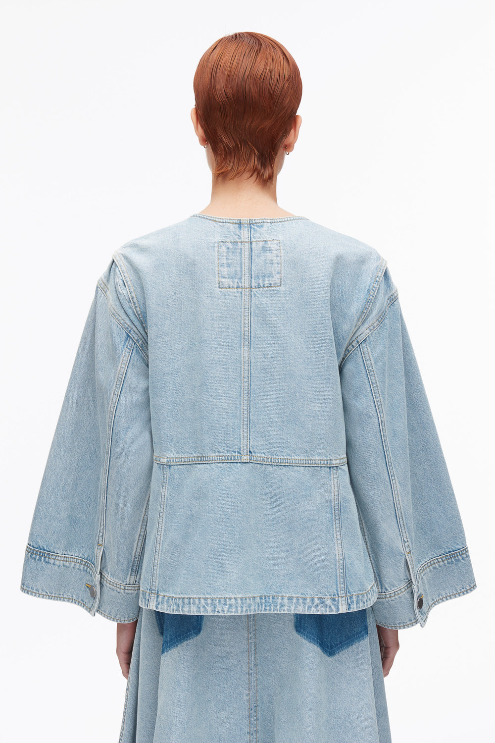 Light Blue Collarless Trapeze Denim Jacket | 3.1 Phillip Lim