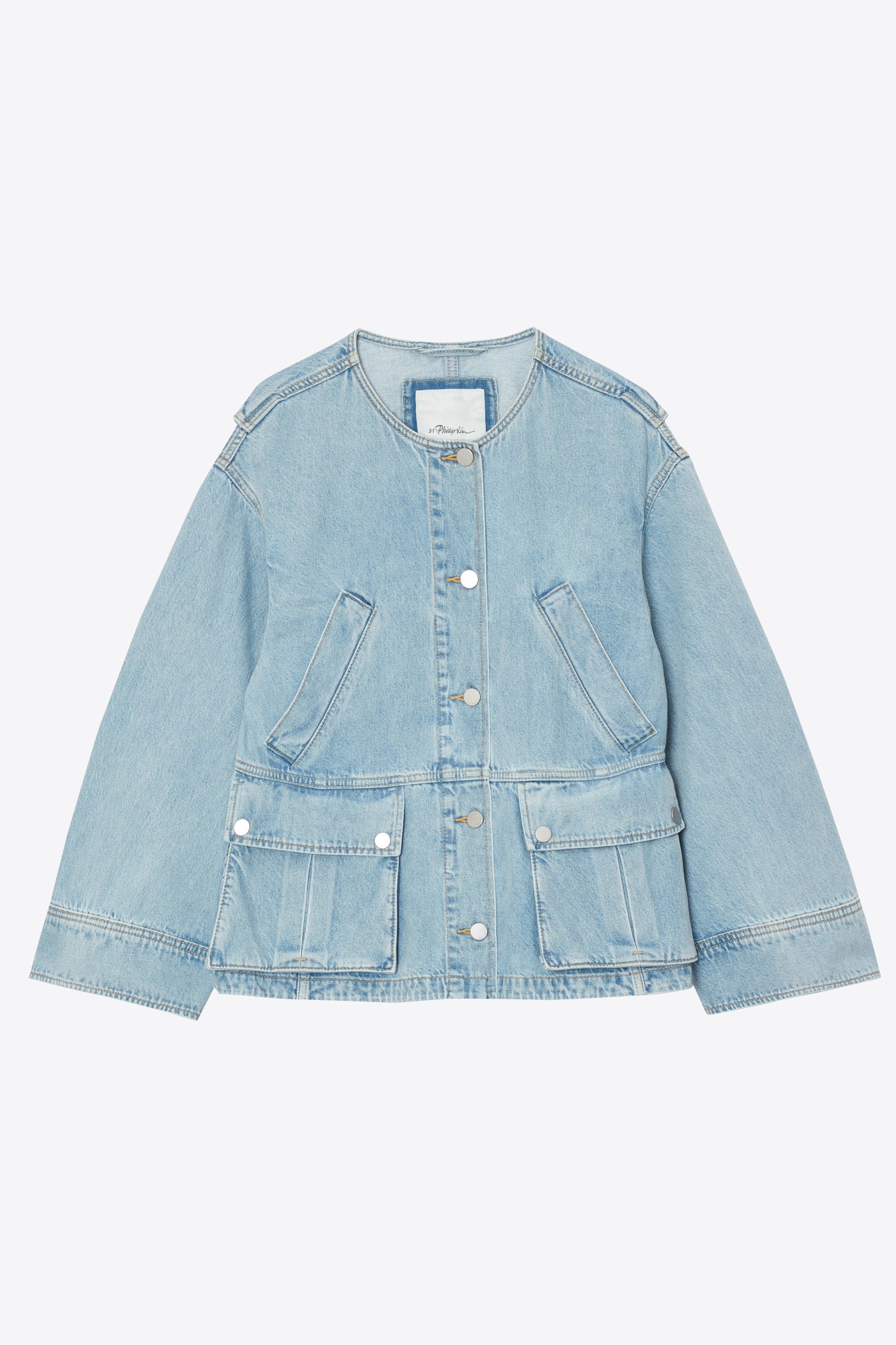 Light Blue Collarless Trapeze Denim Jacket | 3.1 Phillip Lim