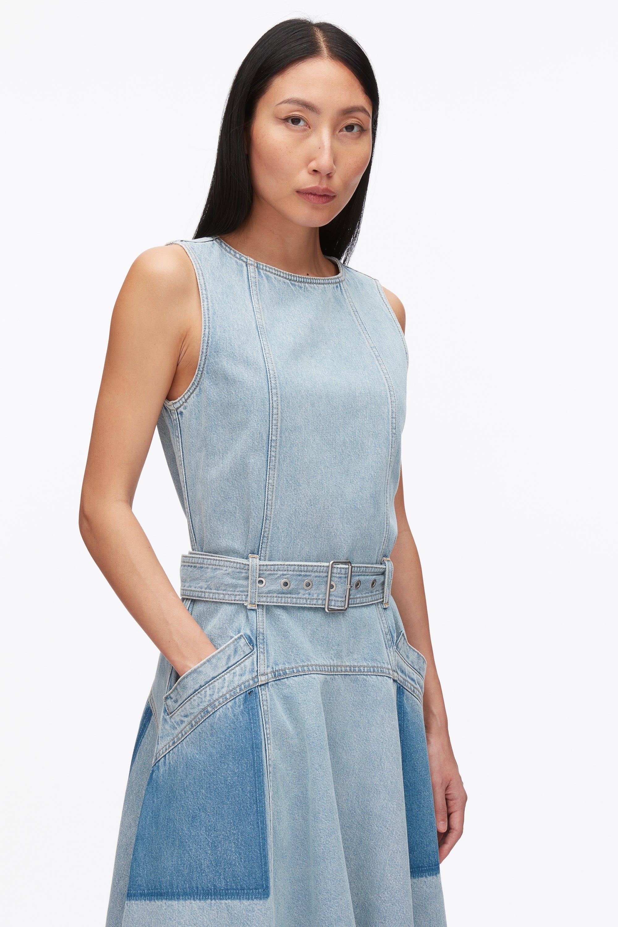 Light Blue Ghost Patch Sleeveless Belted Midi Dress | 3.1 Phillip Lim