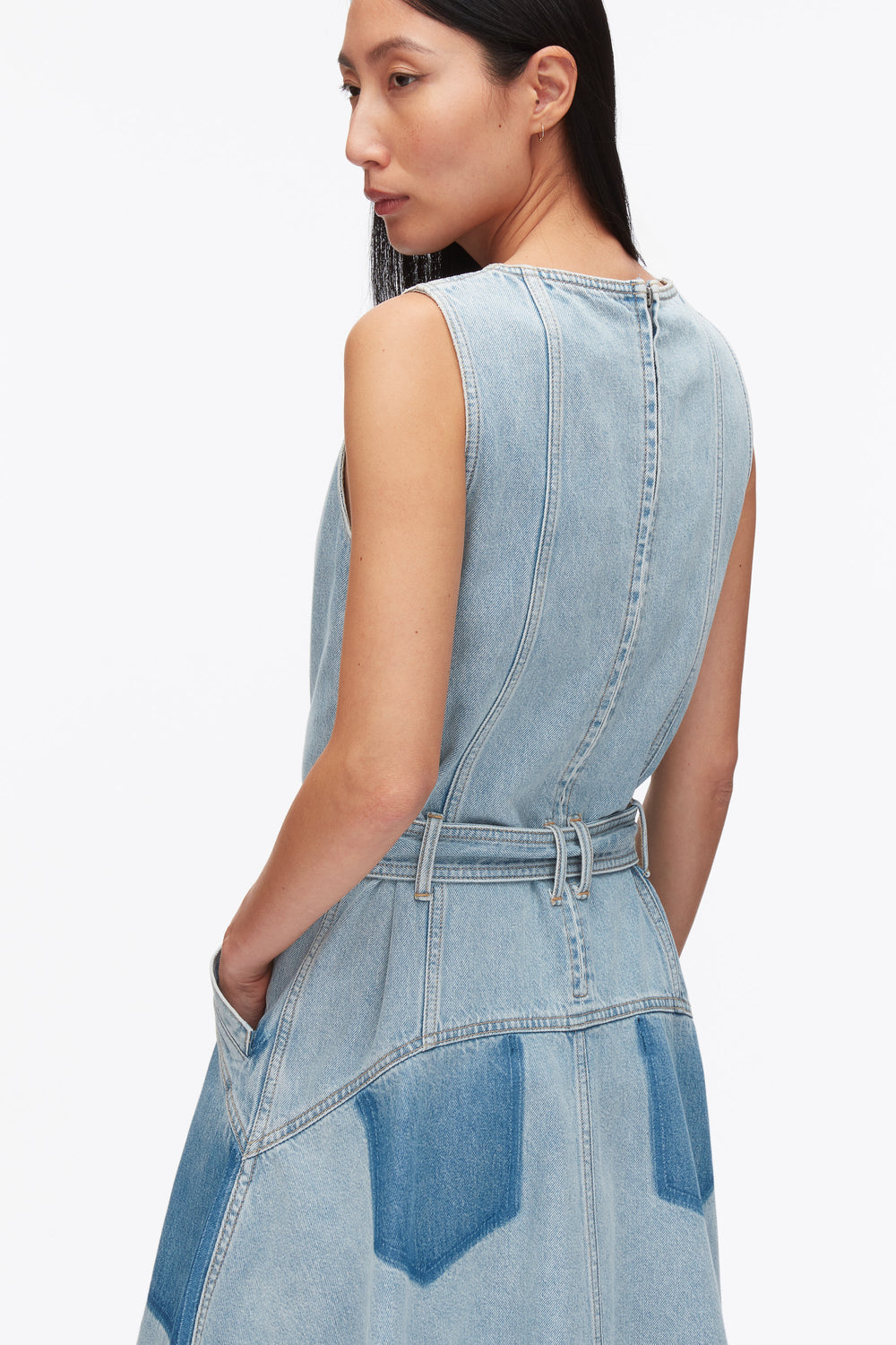 Light Blue Ghost Patch Sleeveless Belted Midi Dress | 3.1 Phillip Lim
