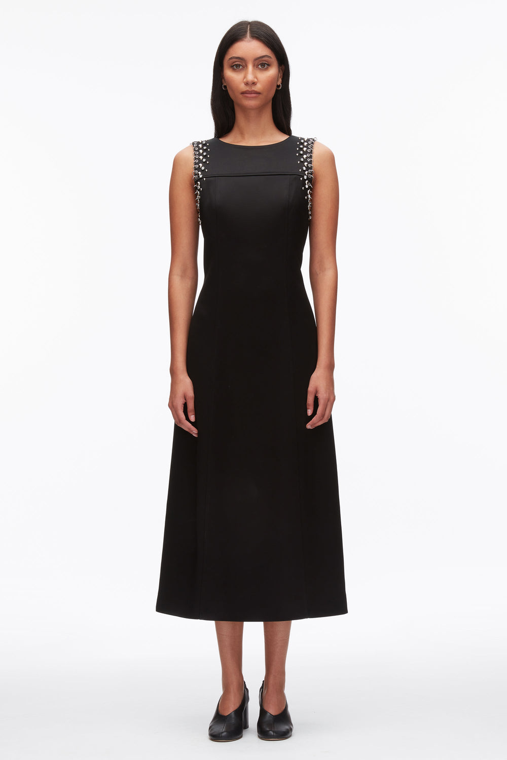 Black Studded Satin Sleeveless Midi Dress | 3.1 Phillip Lim