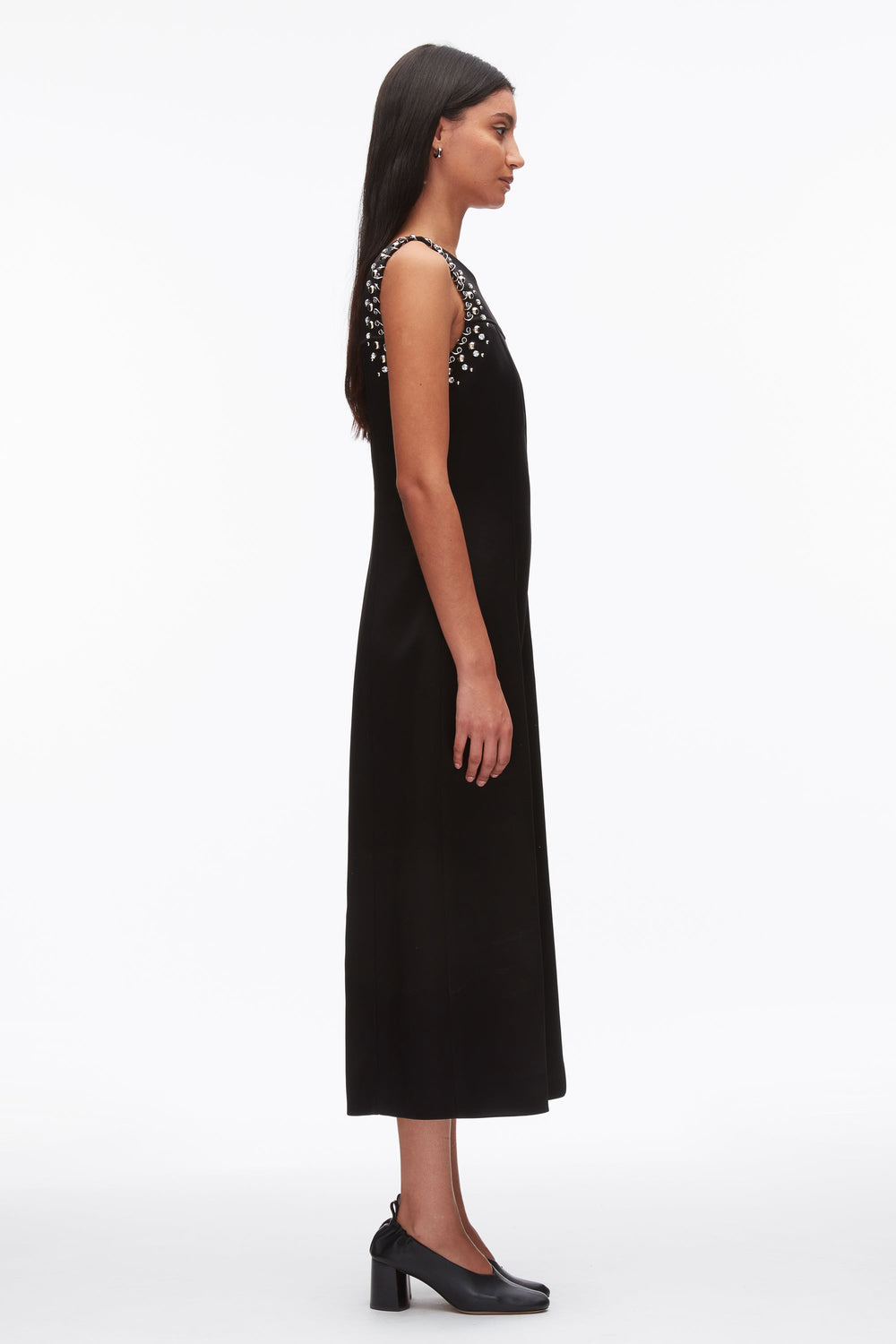 Black Studded Satin Sleeveless Midi Dress | 3.1 Phillip Lim