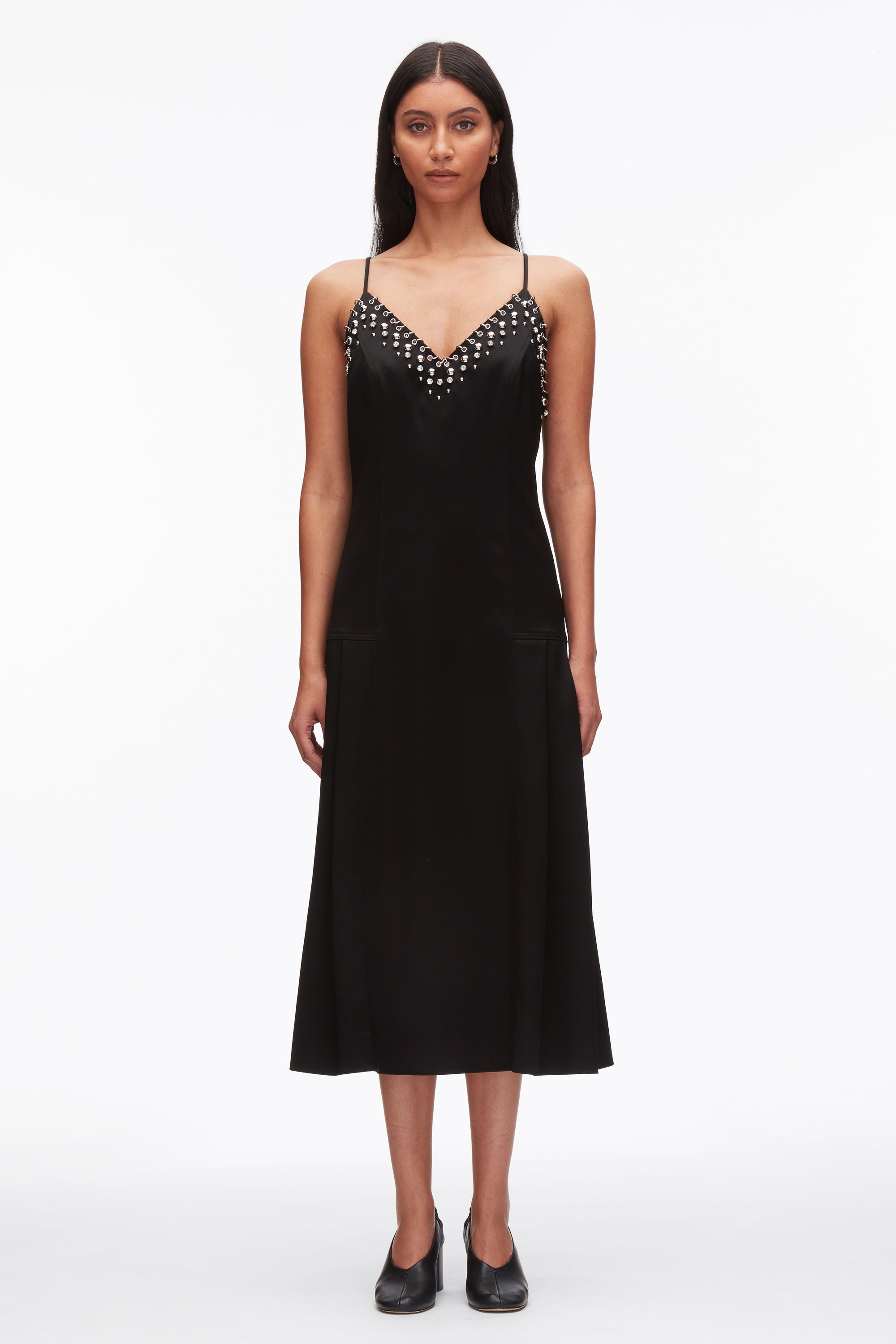 Black Studded Satin Pleated Cami Midi Dress | 3.1 Phillip Lim