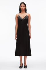 Black Studded Satin Pleated Cami Midi Dress | 3.1 Phillip Lim