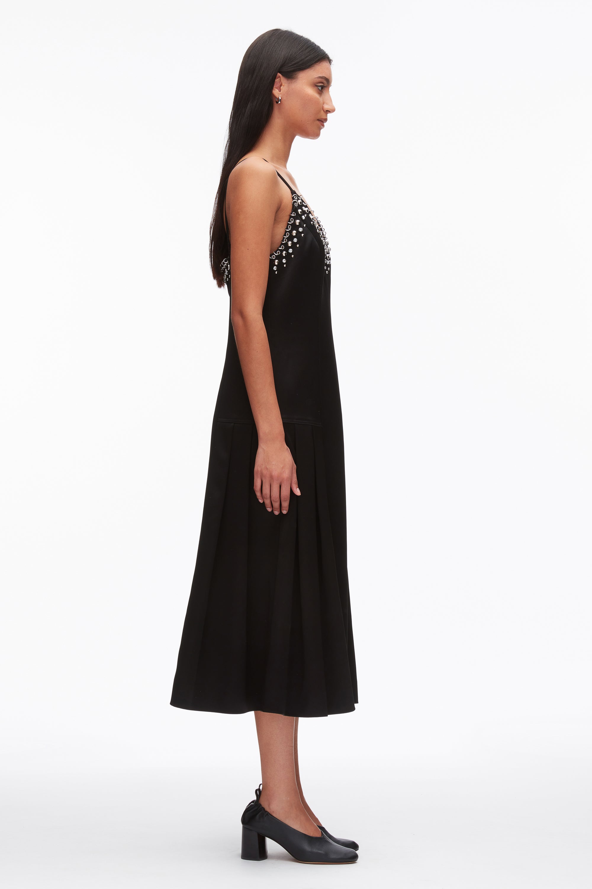 Black Studded Satin Pleated Cami Midi Dress | 3.1 Phillip Lim