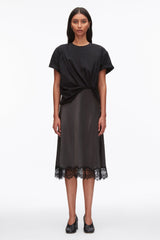Black-Slate Draped Combo T-Shirt Dress with Lace Trim | 3.1 Phillip Lim