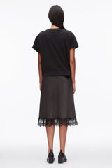 Black-Slate Draped Combo T-Shirt Dress with Lace Trim | 3.1 Phillip Lim
