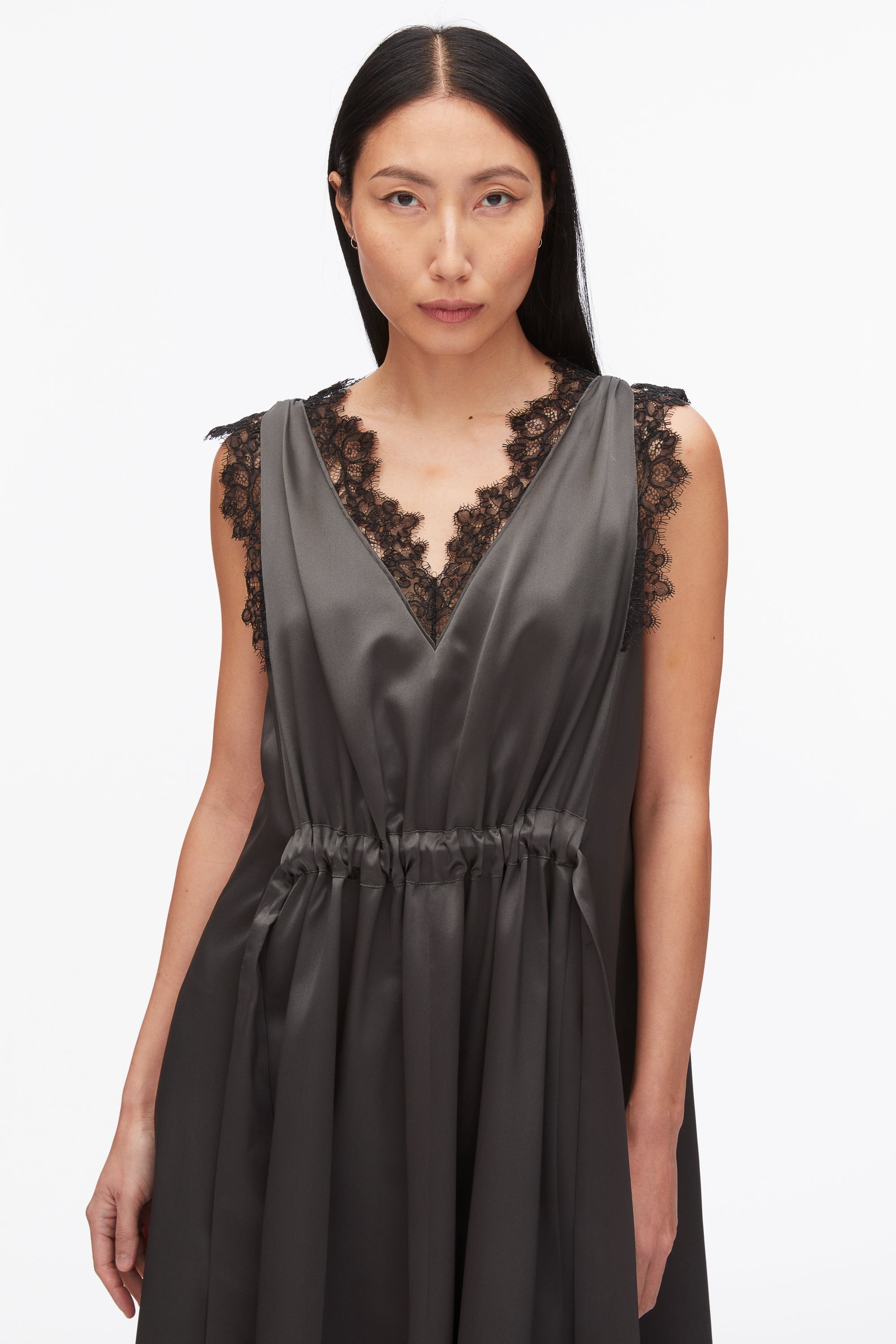 Slate V-Neck Midi Dress with Lace Trim | 3.1 Phillip Lim