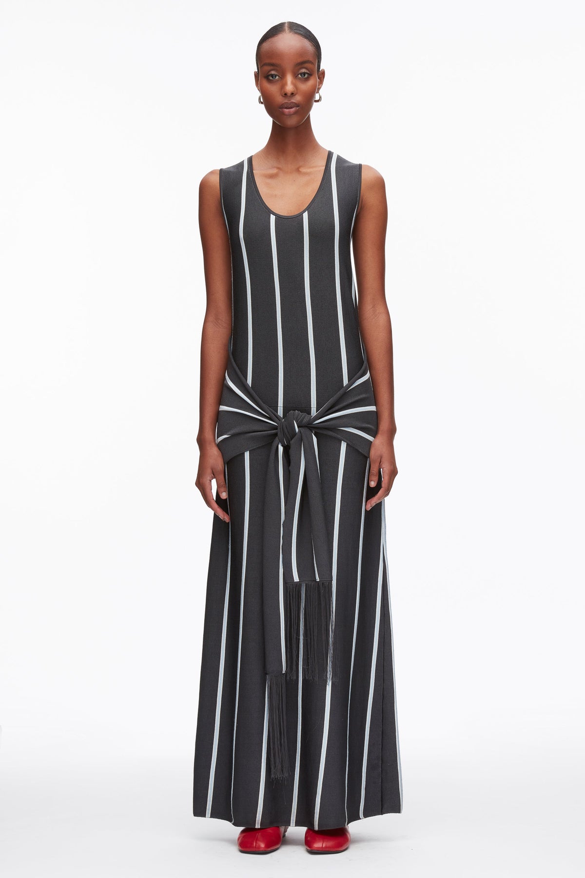 Slate Multi Stripe Midi Dress with Fringe Waist Tie | 3.1 Phillip Lim