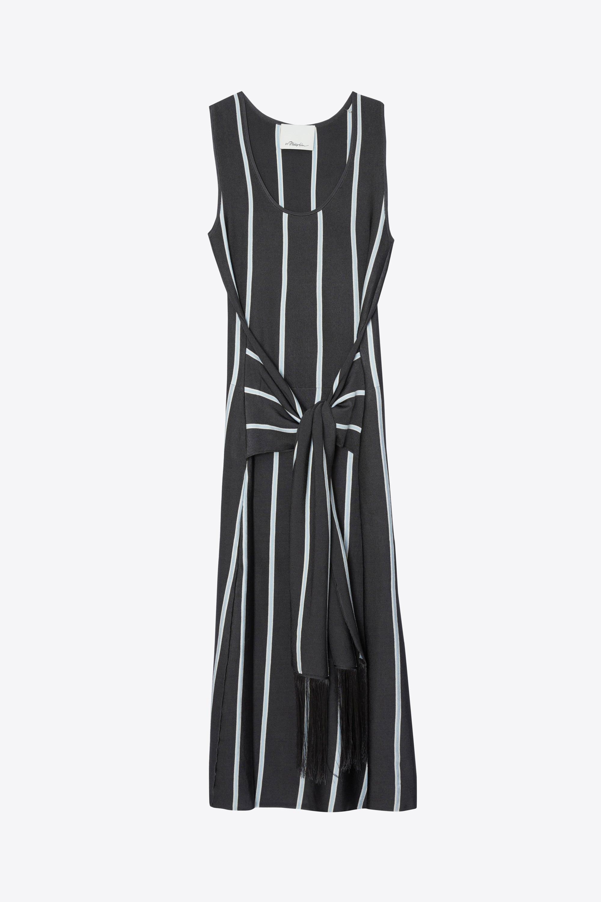 Slate Multi Stripe Midi Dress with Fringe Waist Tie | 3.1 Phillip Lim