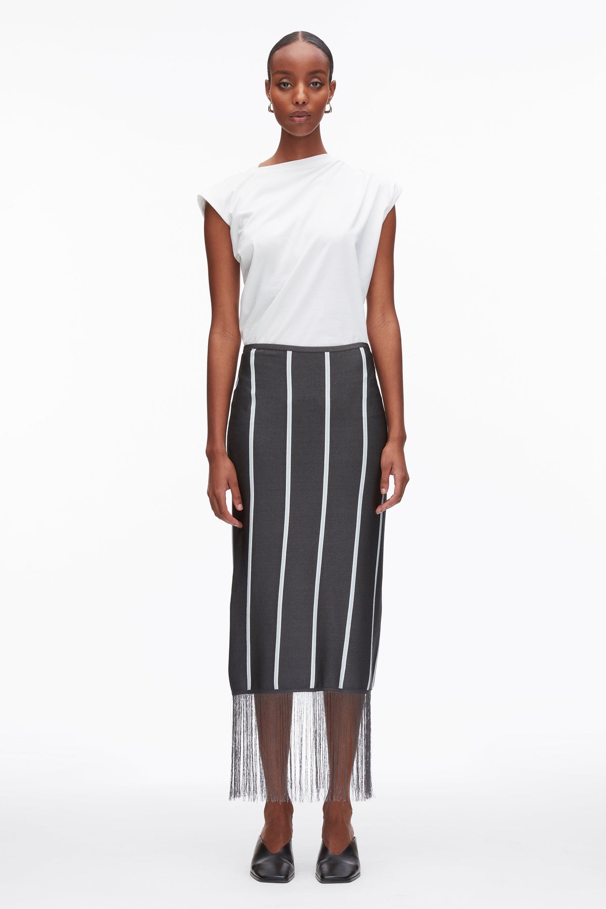 Slate Multi Stripe Midi Skirt with Fringe | 3.1 Phillip Lim