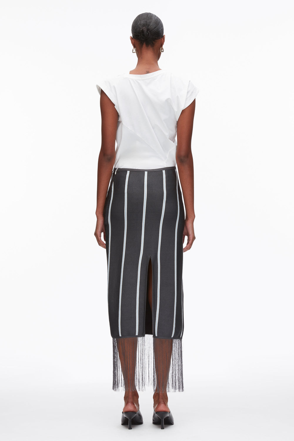 Slate Multi Stripe Midi Skirt with Fringe | 3.1 Phillip Lim