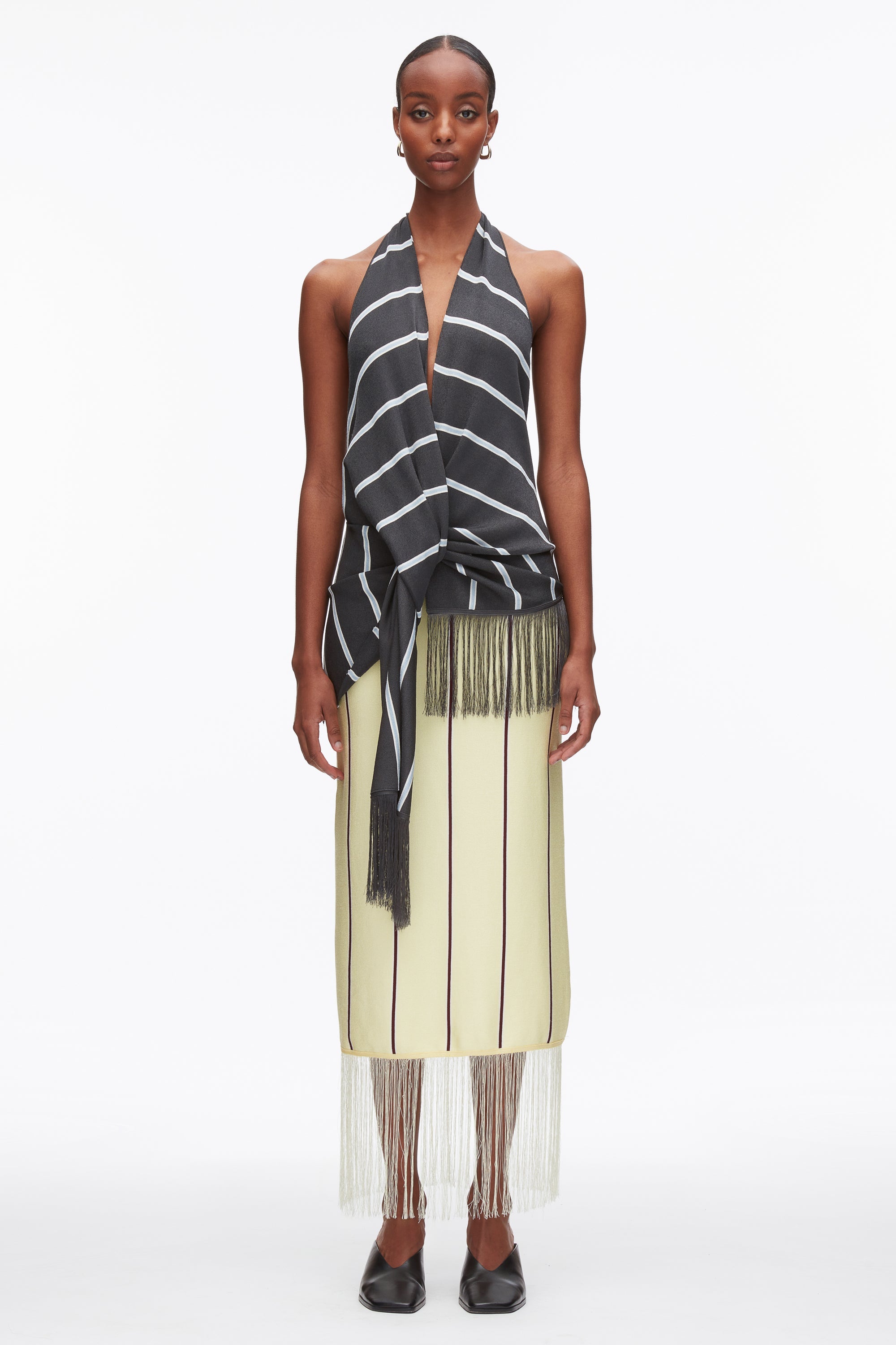 Slate Multi Draped Stripe Halter Top with Fringe | 3.1 Phillip Lim
