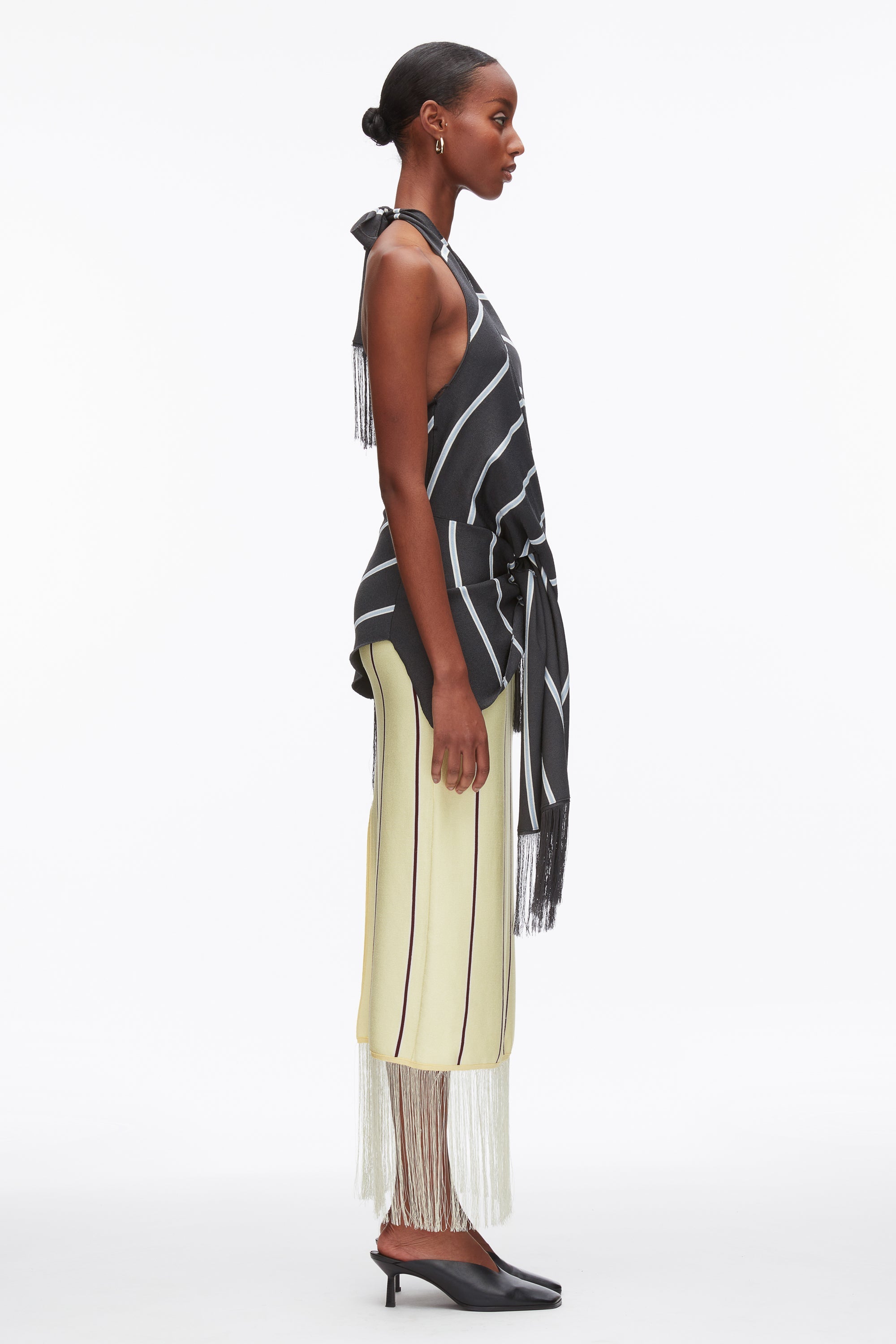 Slate Multi Draped Stripe Halter Top with Fringe | 3.1 Phillip Lim