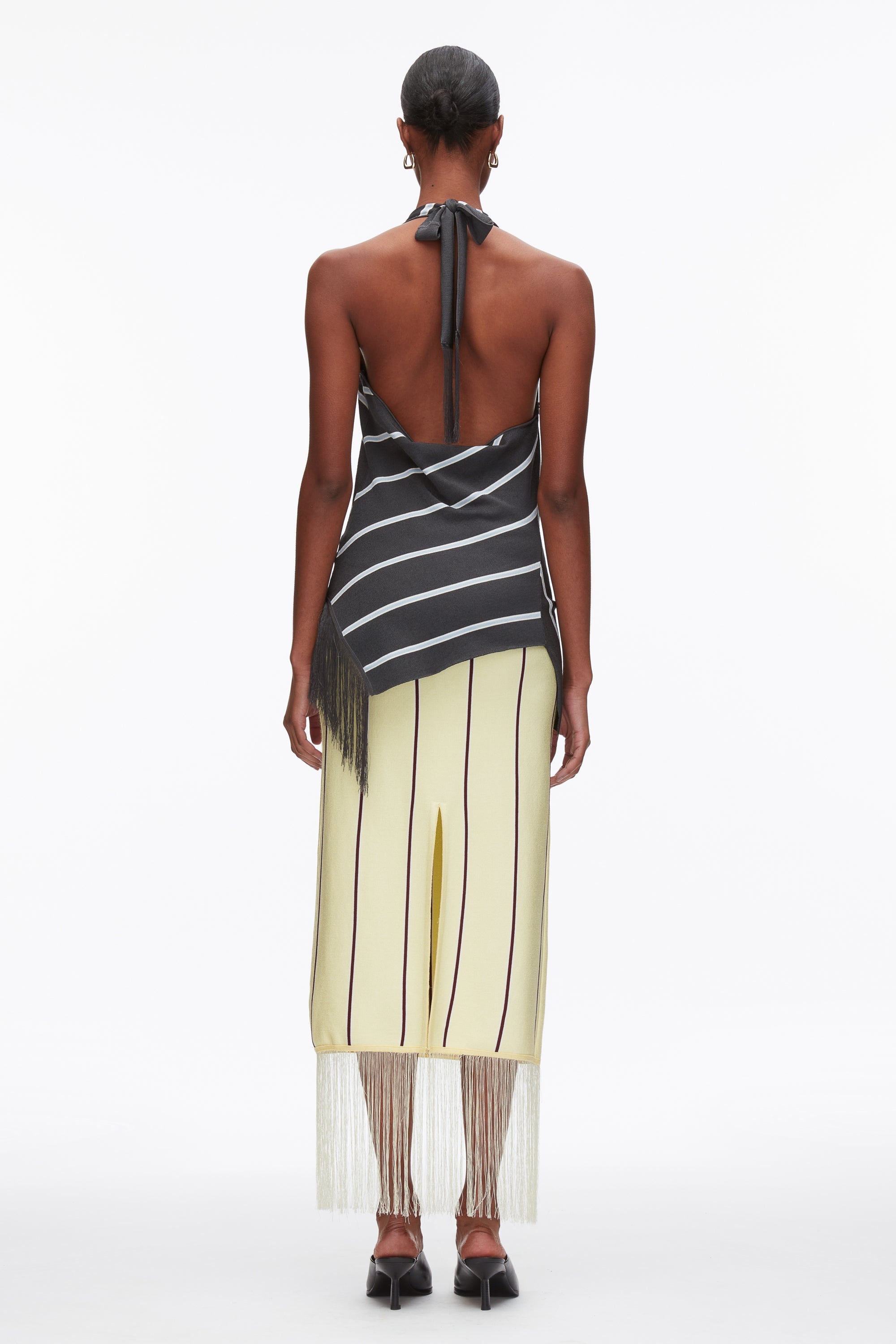 Slate Multi Draped Stripe Halter Top with Fringe | 3.1 Phillip Lim