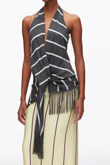Slate Multi Draped Stripe Halter Top with Fringe | 3.1 Phillip Lim