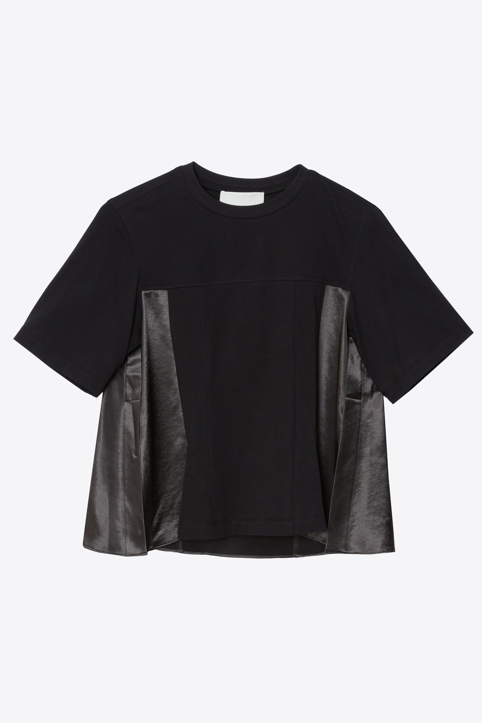 Black-Slate Puff Sleeve Flounce T-Shirt with Satin Panels | 3.1 Phillip Lim