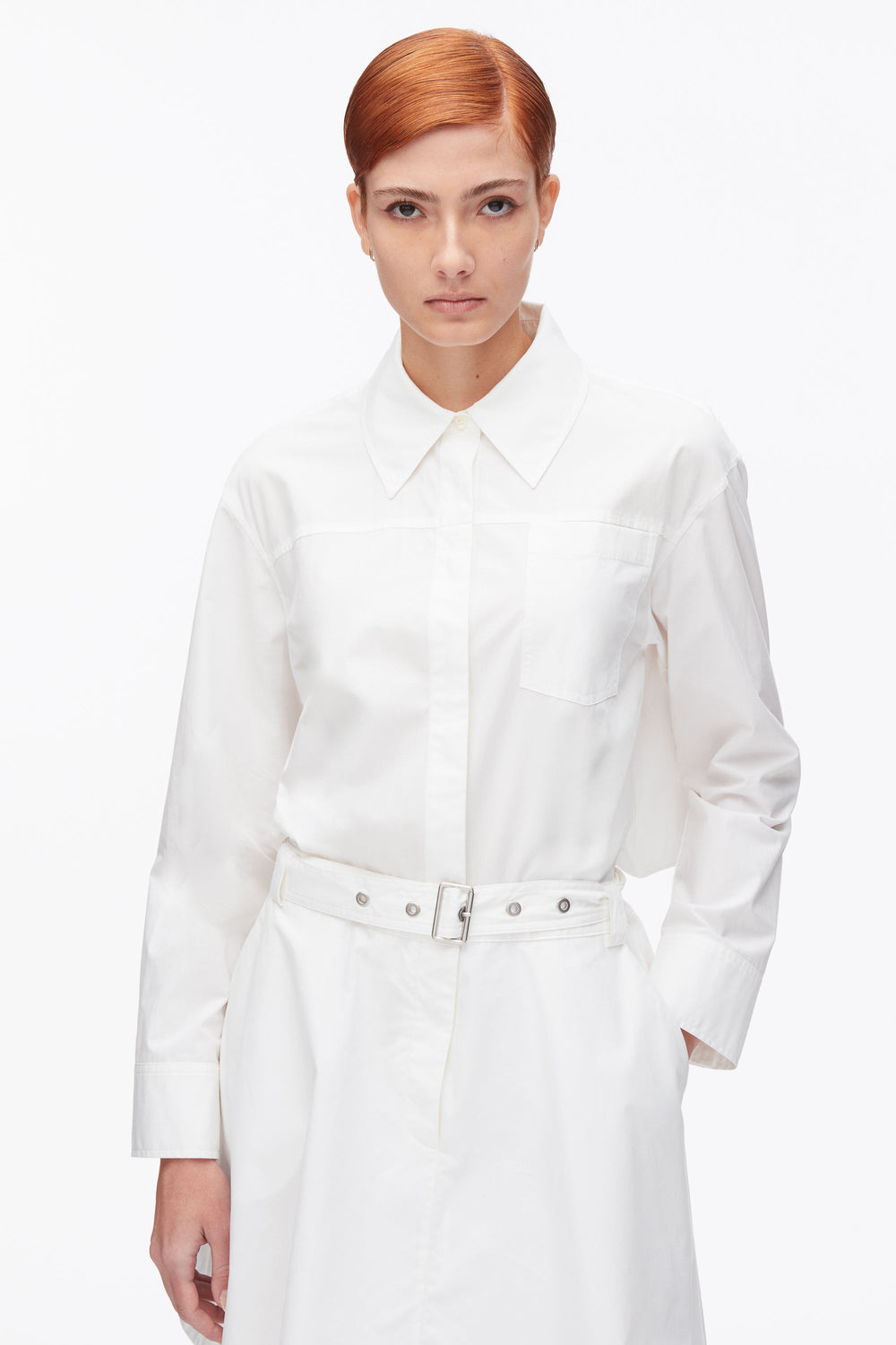White Belted Structured Cotton Shirt Dress | 3.1 Phillip Lim