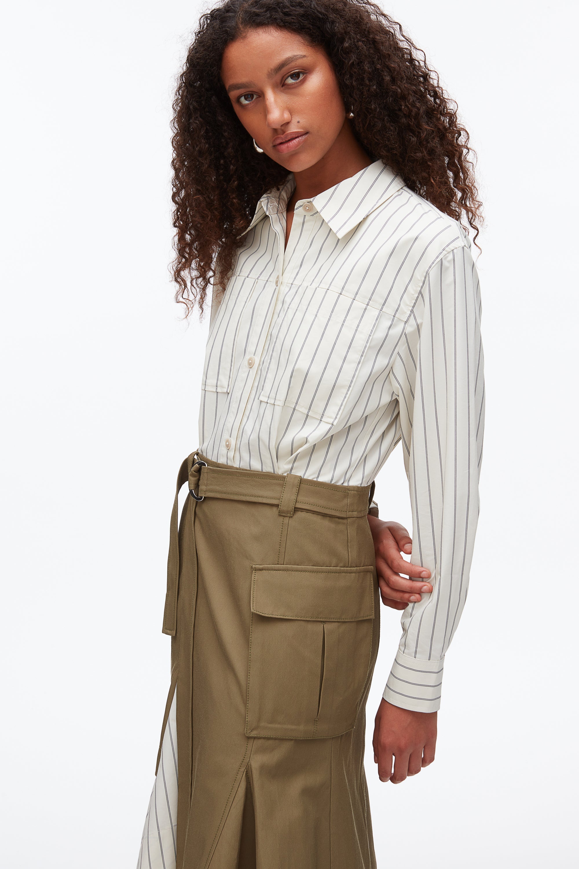 Caper-Cream Multi Hybrid Utility Shirt Dress | 3.1 Phillip Lim