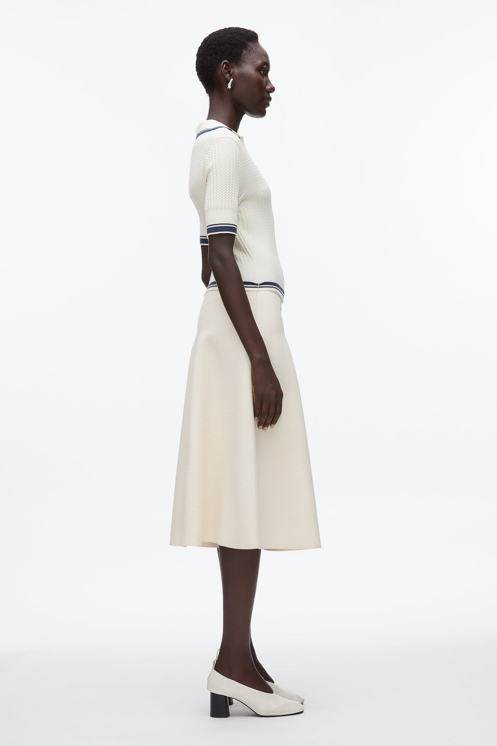 Ecru-Navy Textured Rib Polo Midi Dress | 3.1 Phillip Lim