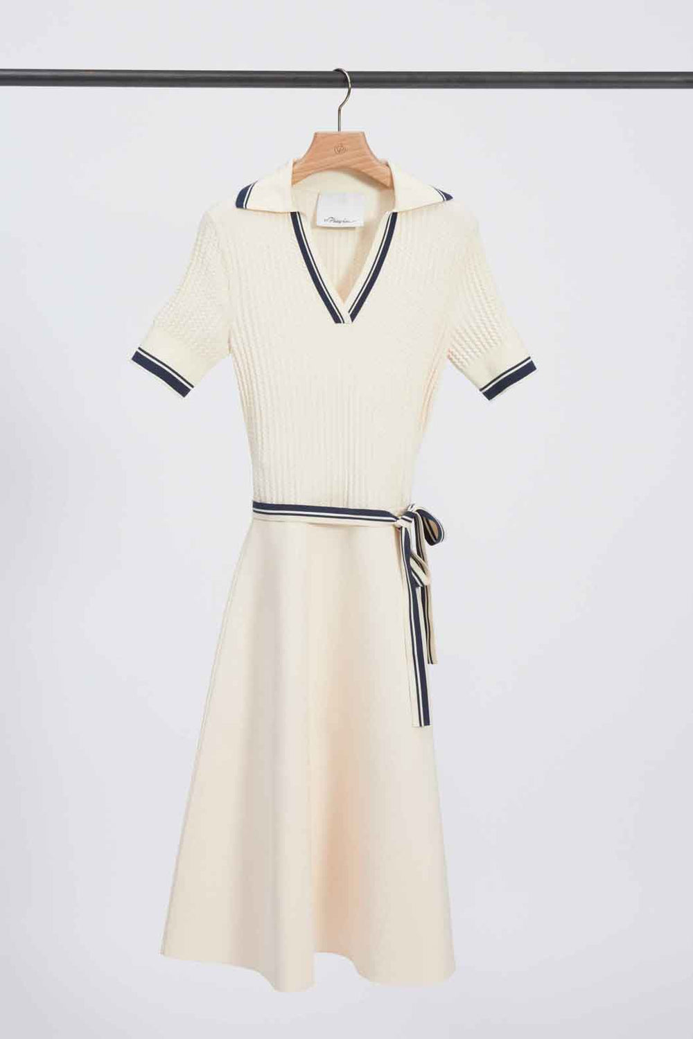 Ecru-Navy Textured Rib Polo Midi Dress | 3.1 Phillip Lim