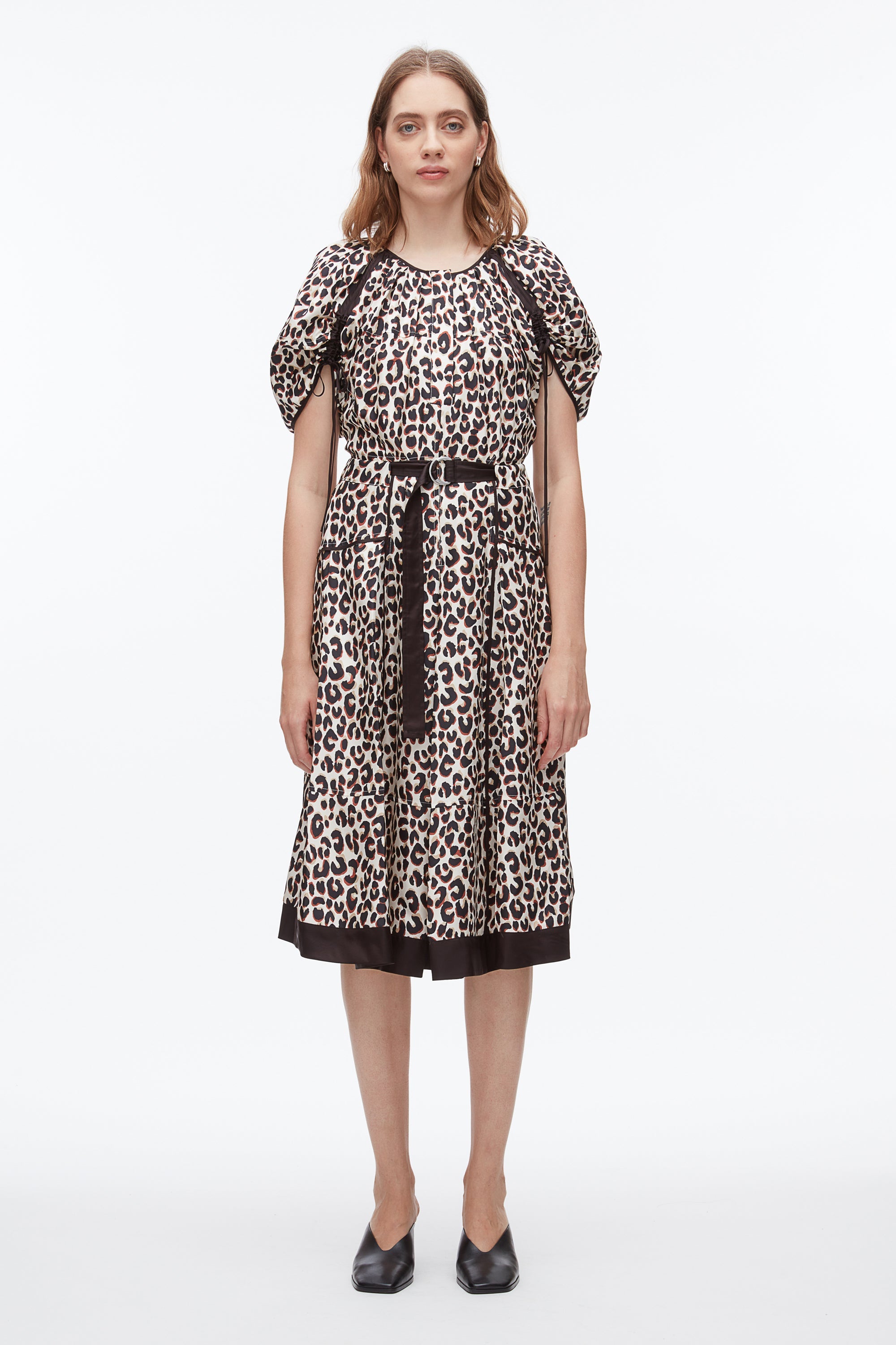 Chalk Multi Leopard Ruched Sleeve Midi Dress | 3.1 Phillip Lim