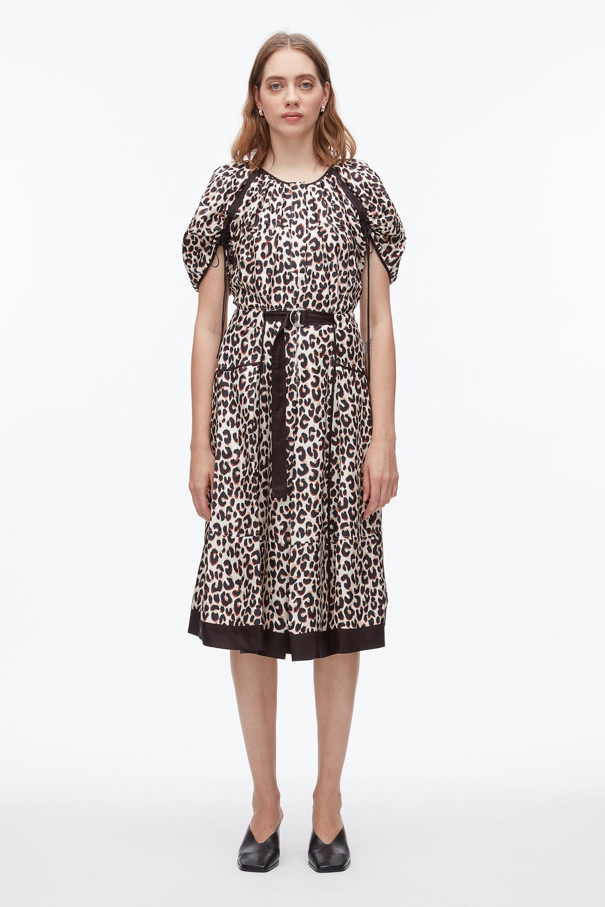 Chalk Multi Leopard Ruched Sleeve Midi Dress | 3.1 Phillip Lim