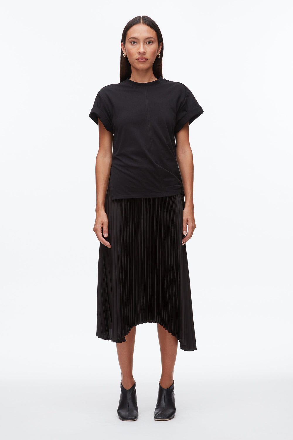 Black-Black T-Shirt Combo Dress with Pleated Skirt | 3.1 Phillip Lim