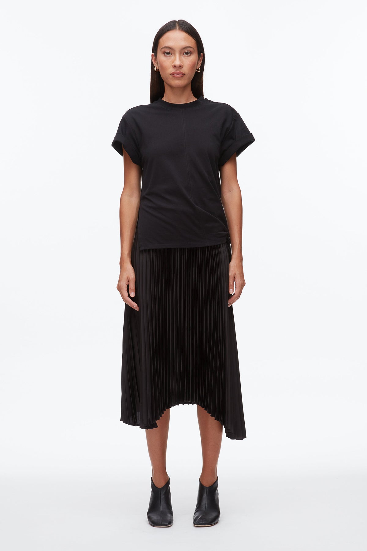 Black-Black T-Shirt Combo Dress with Pleated Skirt | 3.1 Phillip Lim
