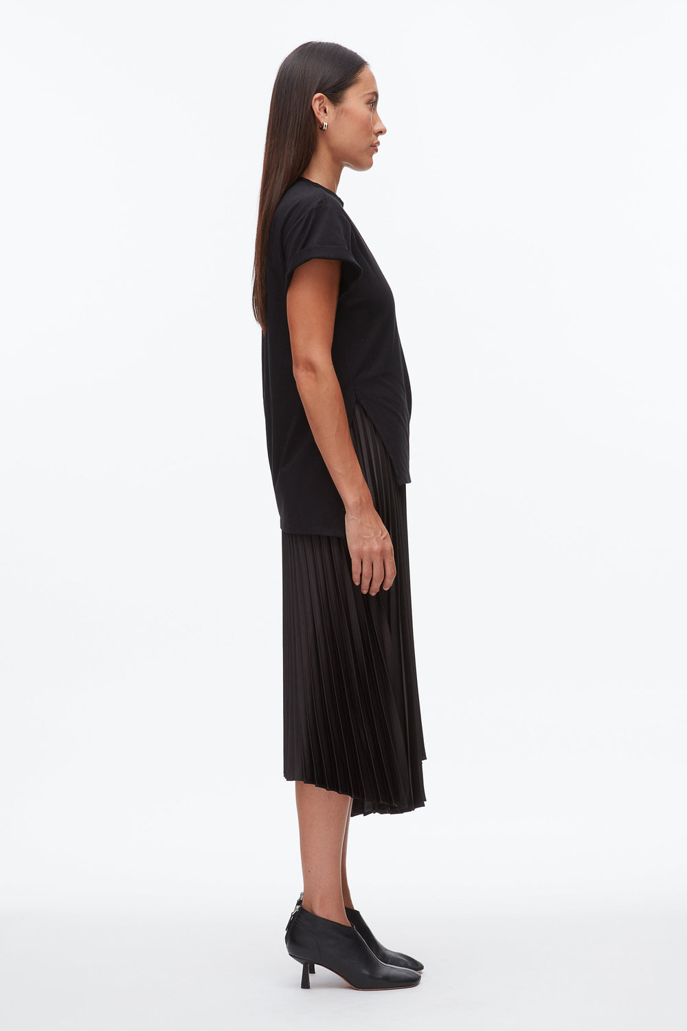 Black-Black T-Shirt Combo Dress with Pleated Skirt | 3.1 Phillip Lim