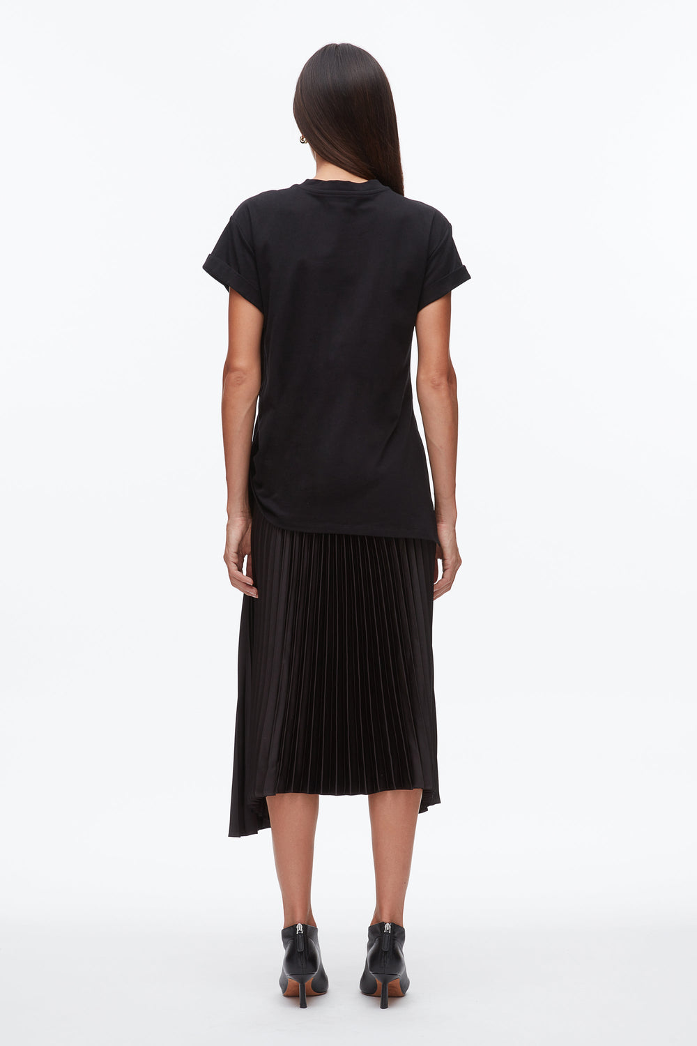 Black-Black T-Shirt Combo Dress with Pleated Skirt | 3.1 Phillip Lim