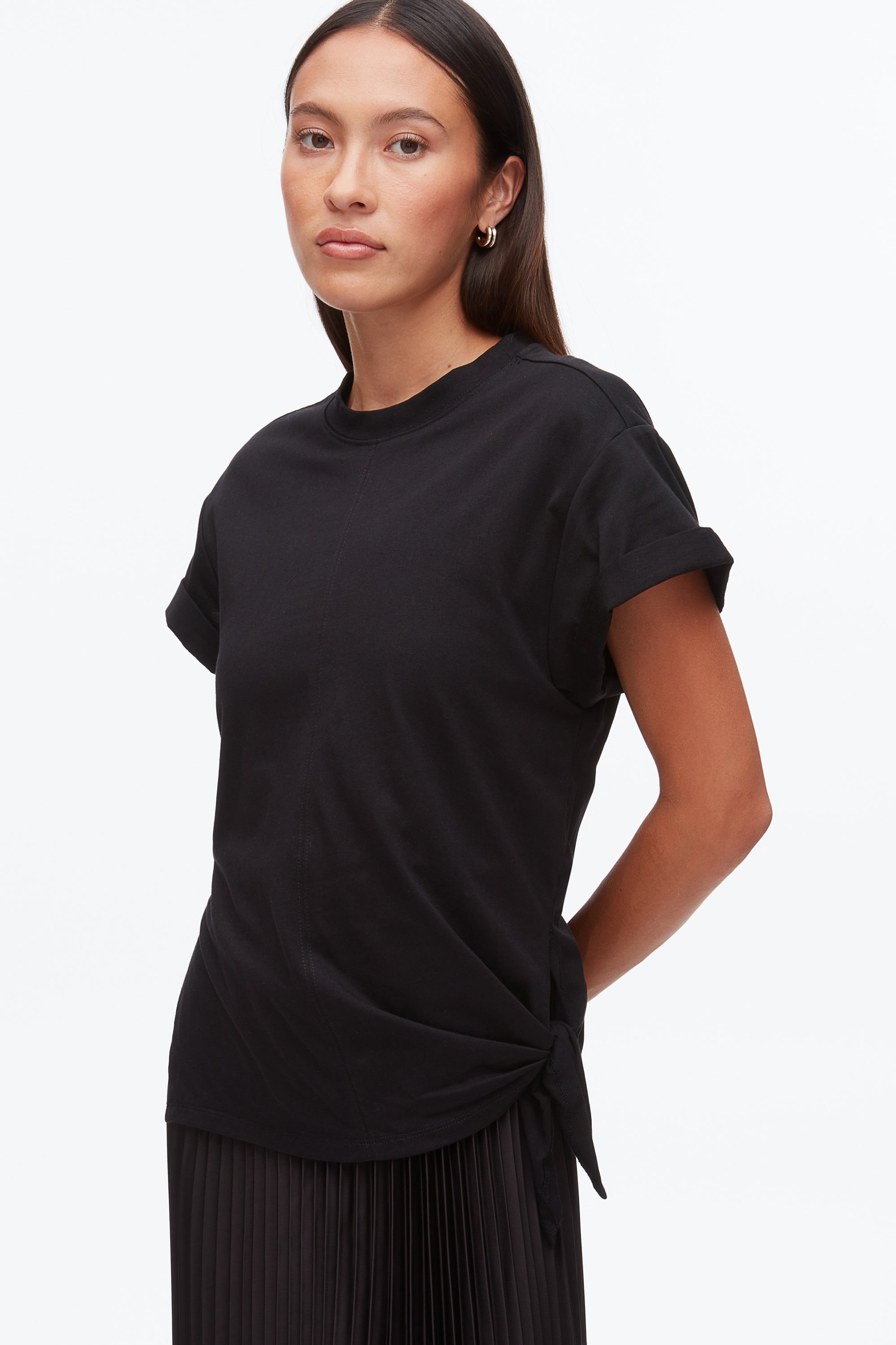 Black-Black T-Shirt Combo Dress with Pleated Skirt | 3.1 Phillip Lim