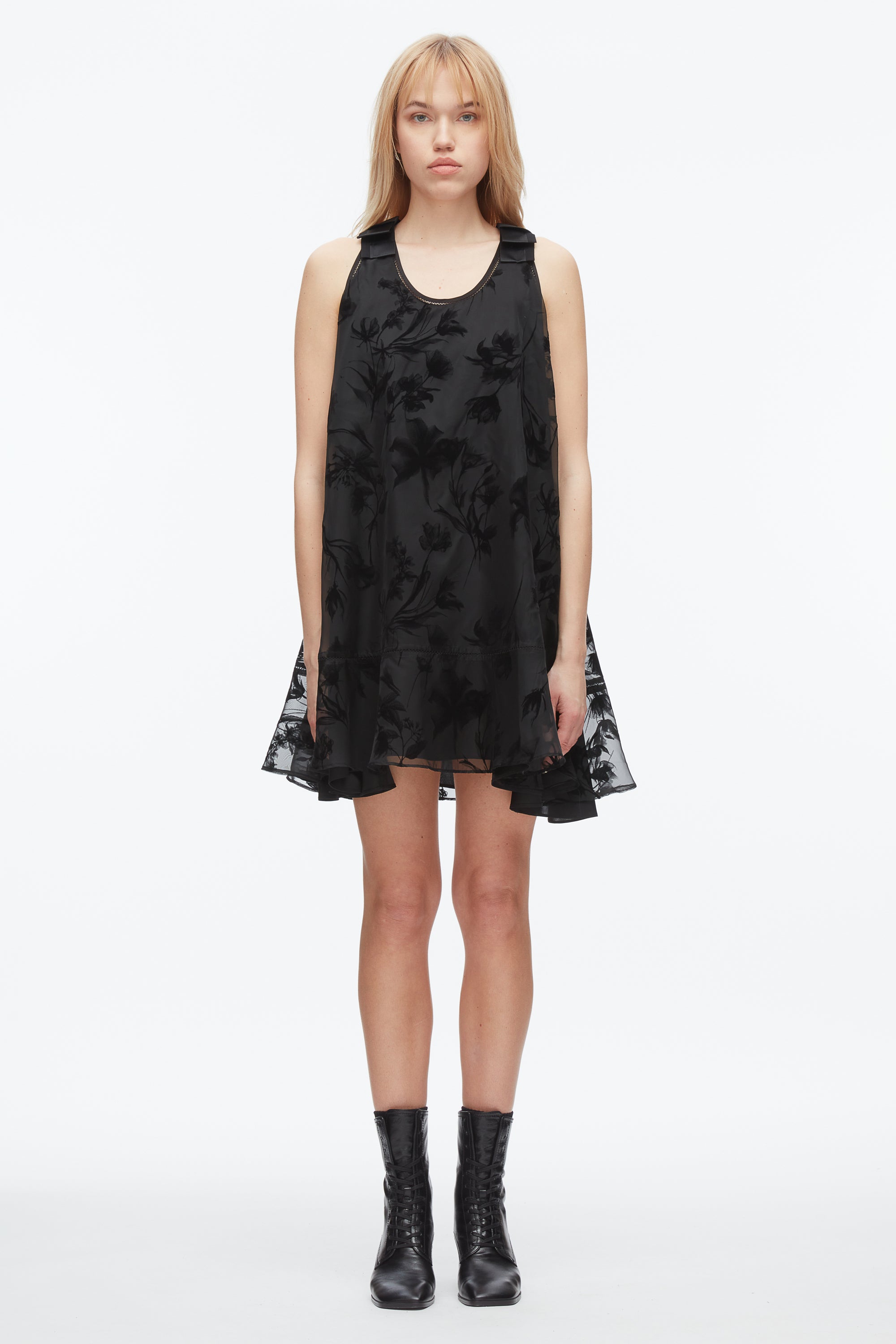 Black Flocked Organza Trapeze Dress | 3.1 Phillip Lim